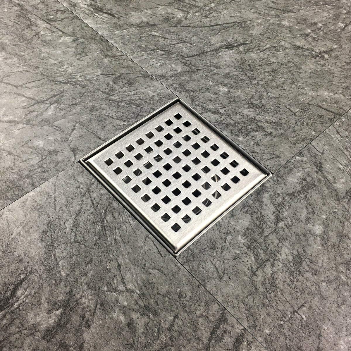 Neodrain 4-Inch Square Shower Drain with Hair Strainer