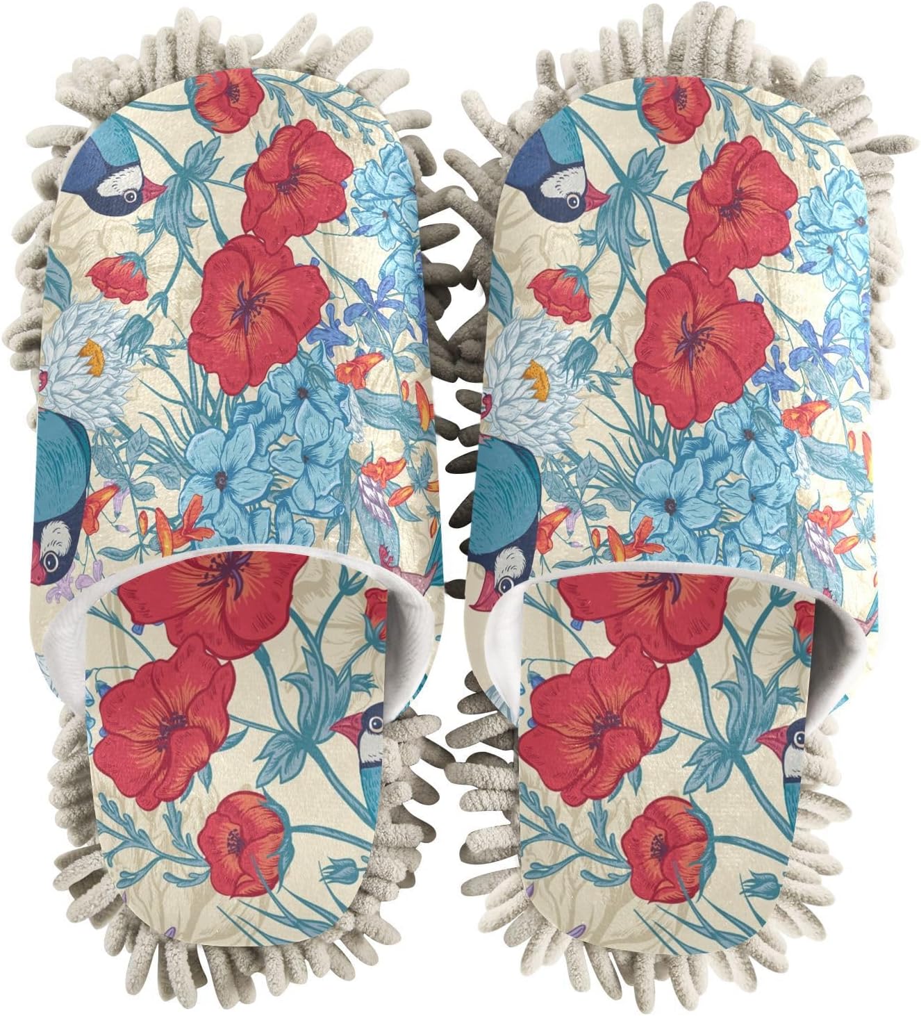 Sinestour Flower Birds Leaves Microfiber Mop Slippers