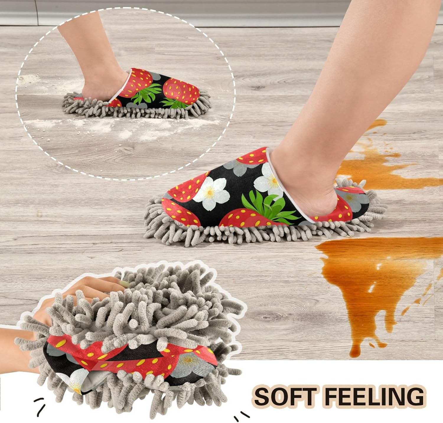 Sinestour Black Strawberry Mop Slippers for Floor Cleaning 1