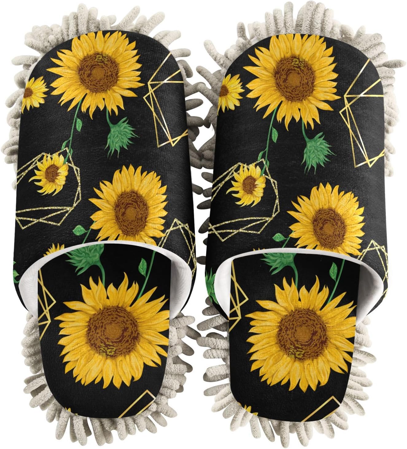 Sinestour Golden Sunflowers Watercolor Mop Slippers