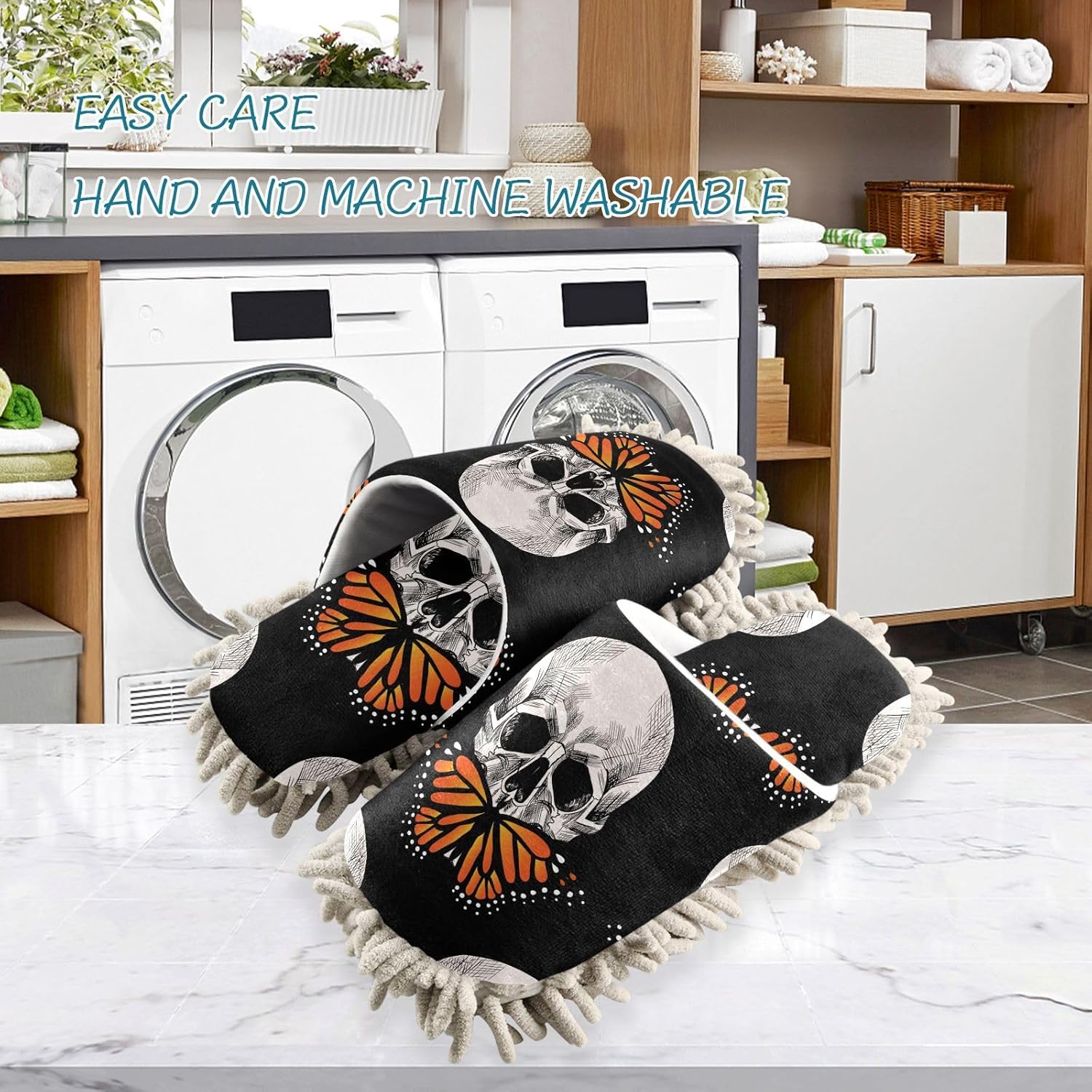 Sinestour Skull Butterfly Microfiber Mop Slippers