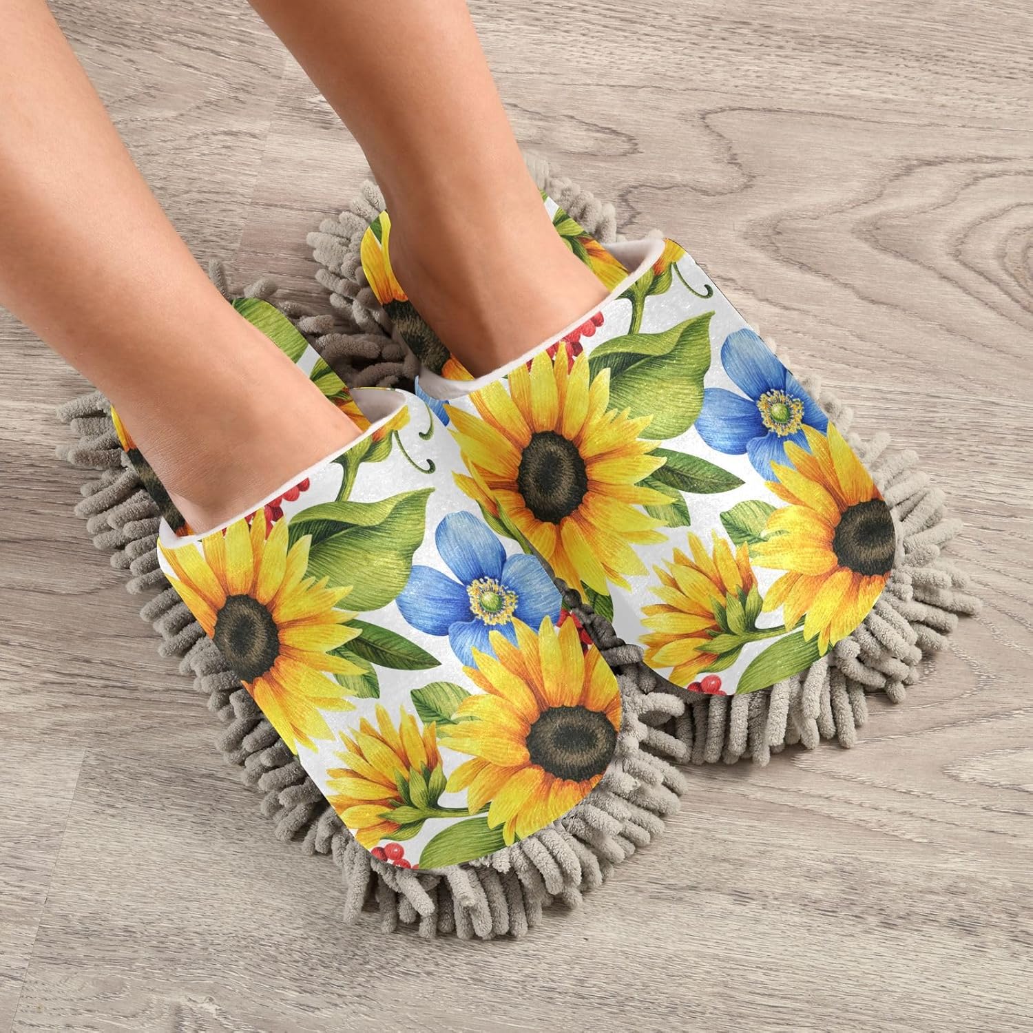 Sinestour Yellow Sunflowers Mop Slippers for Floor Cleaning 1