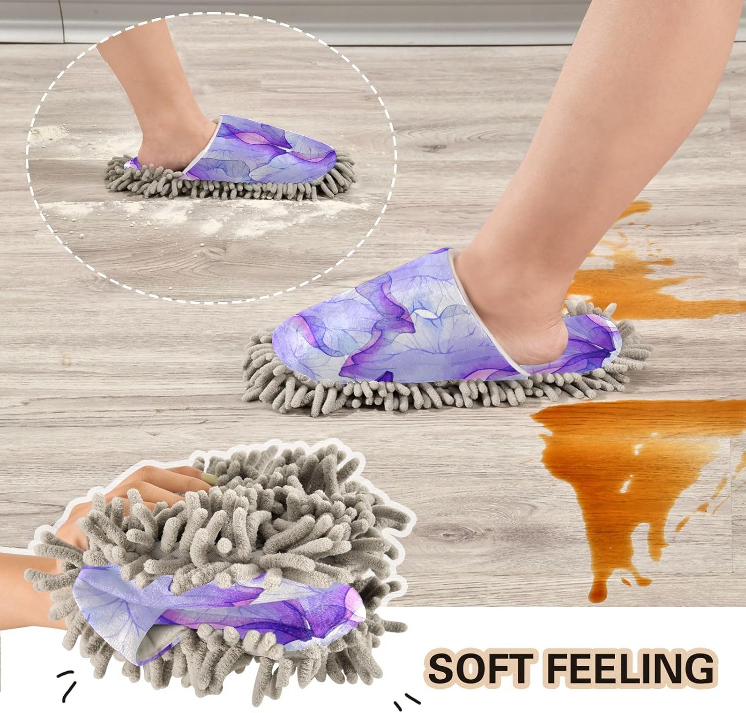Sinestour Purple Flower Petal Mop Slippers for Floor Cleaning 1