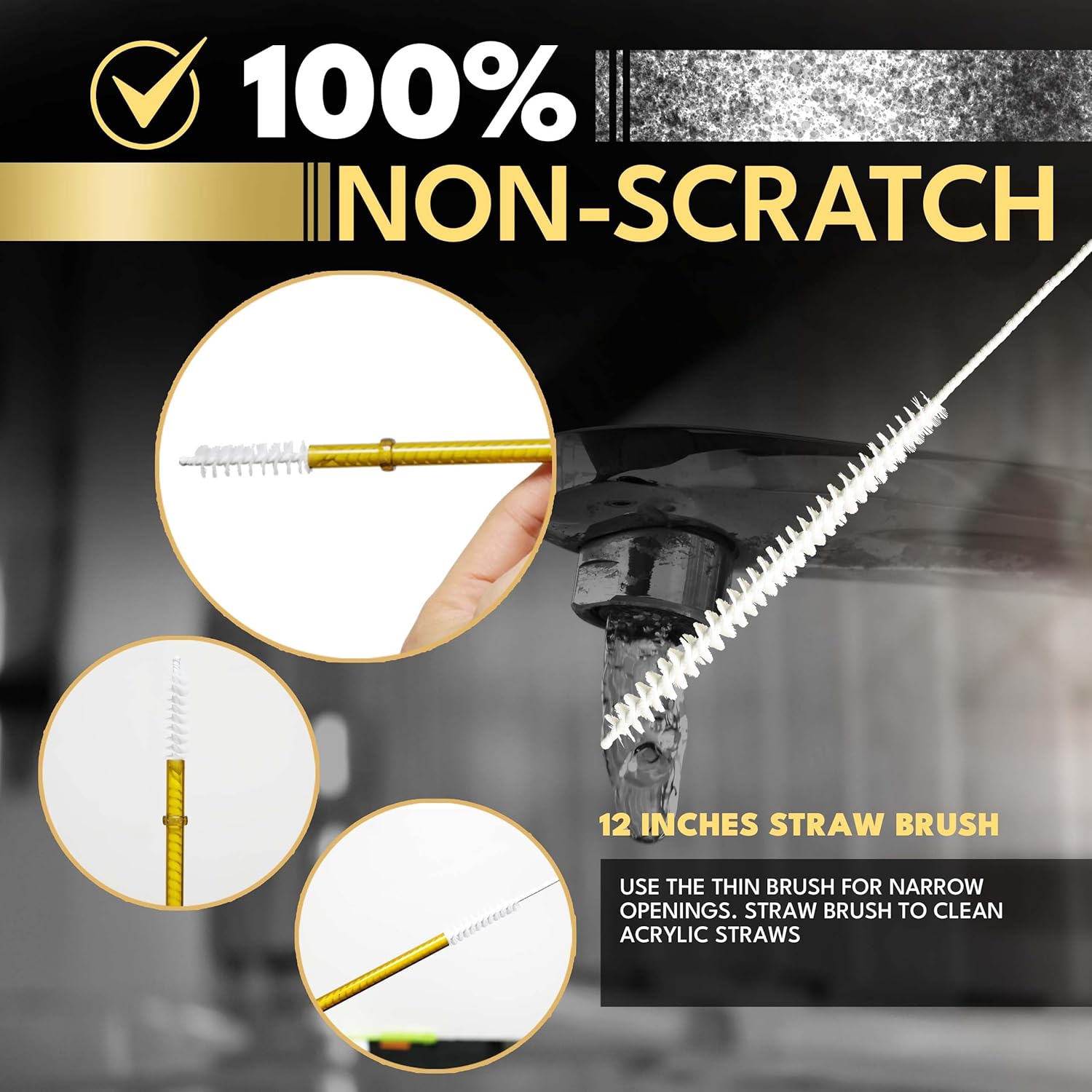 Long Bottle Brush Cleaner Set 3-in-1 and Straw Brushes