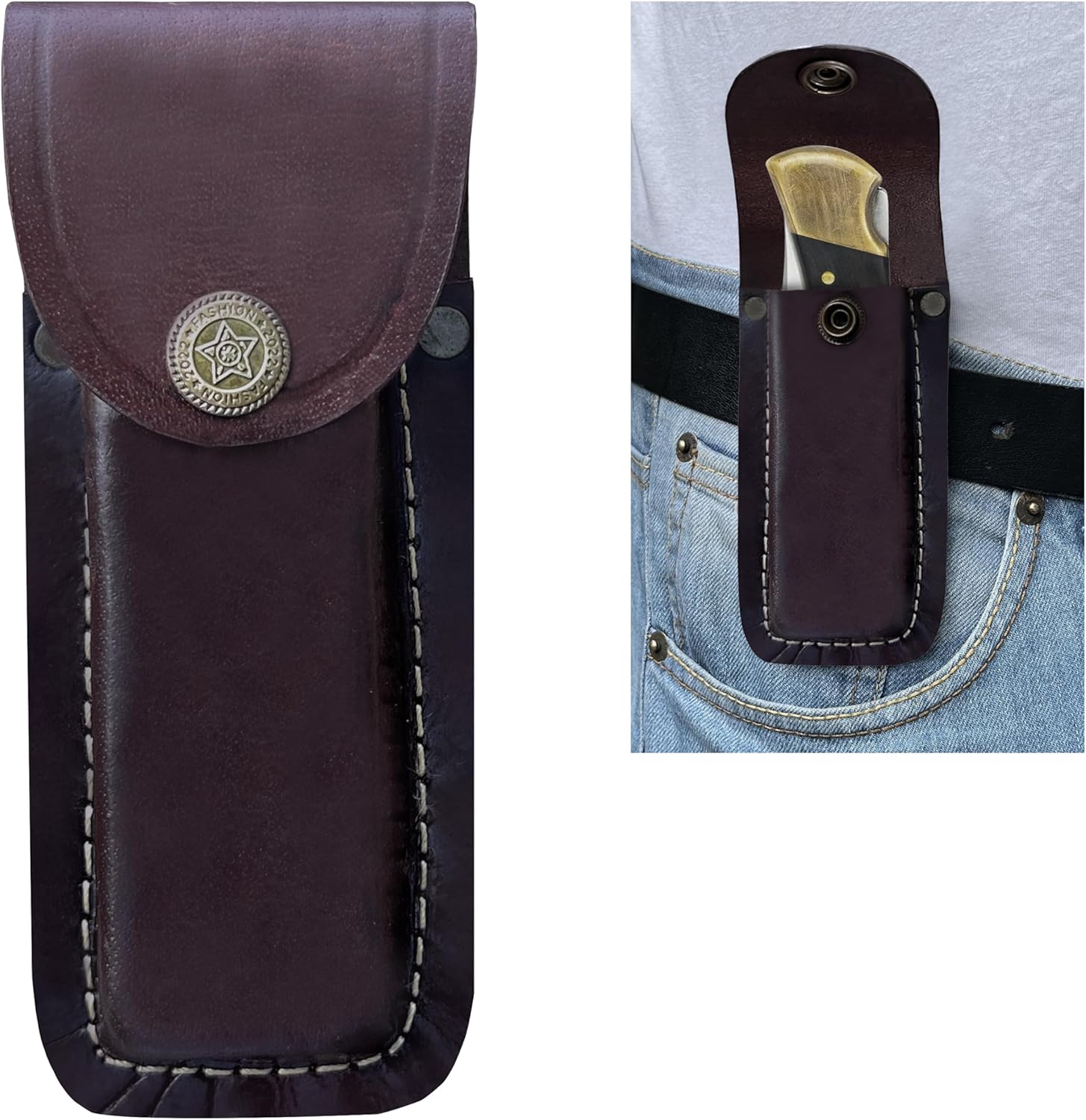 LEATHUX Leather Knife Sheath for Buck 110 112 Brown