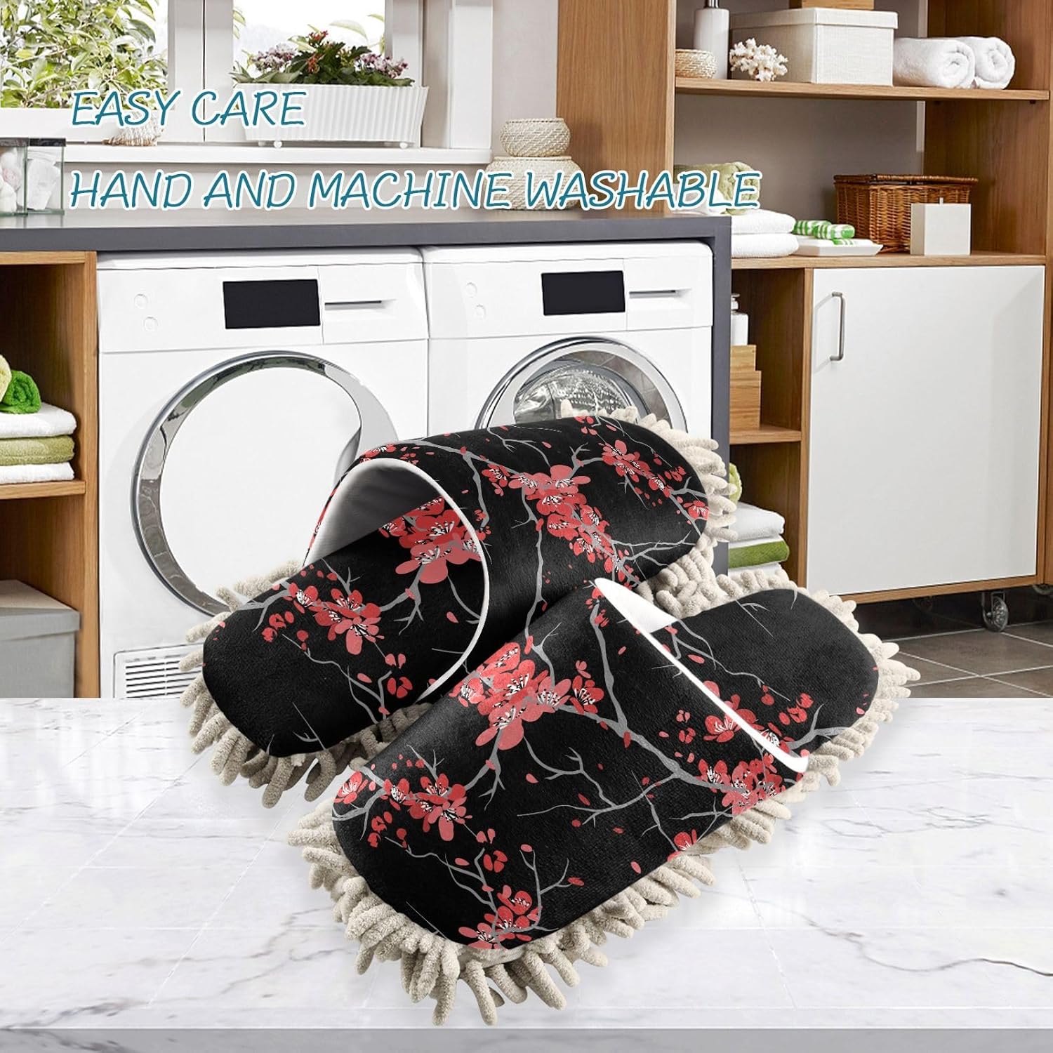 Sinestour Cherry Blossoms Mop Slippers for Floor Cleaning