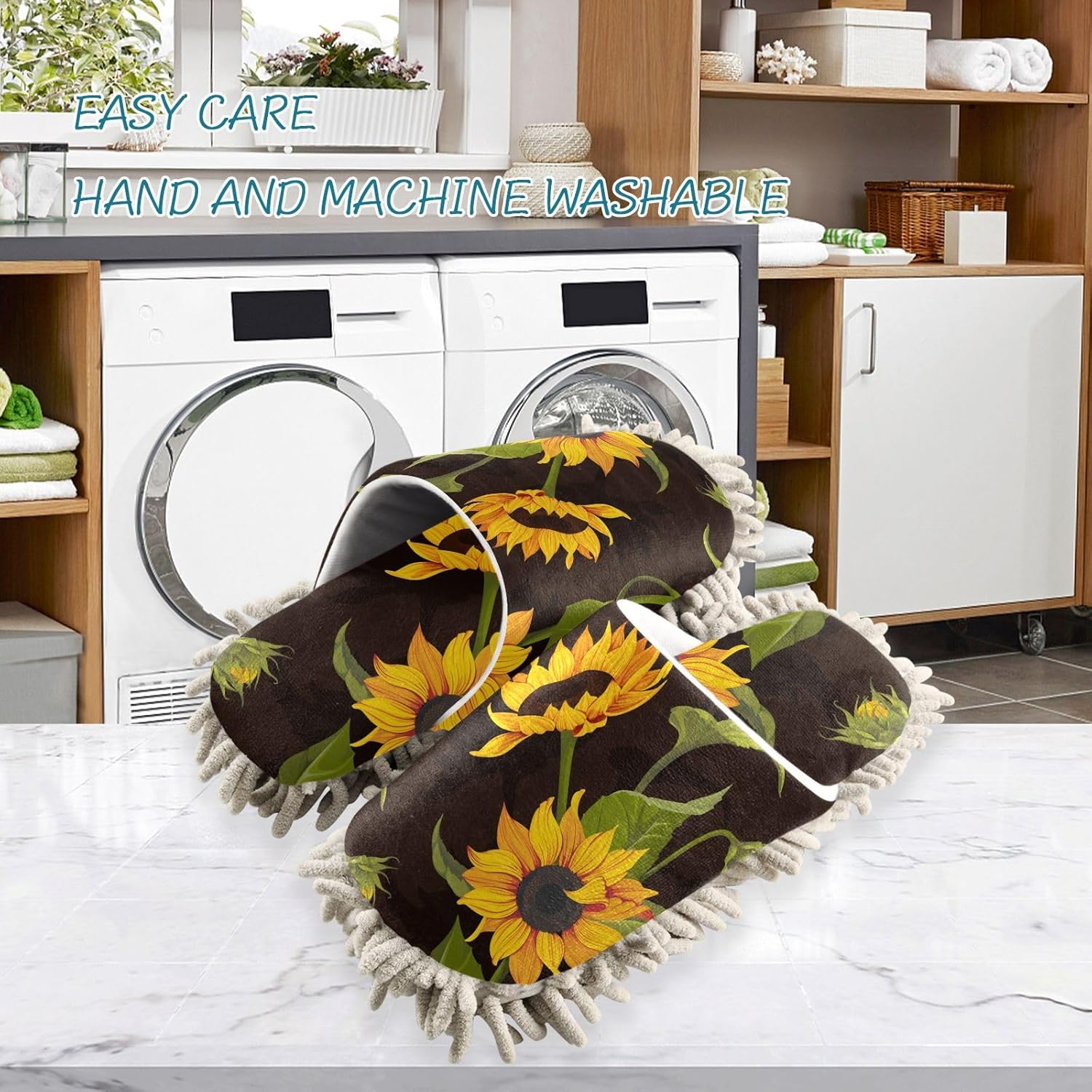 Sinestour Sunflower Mop Slippers for Floor Cleaning