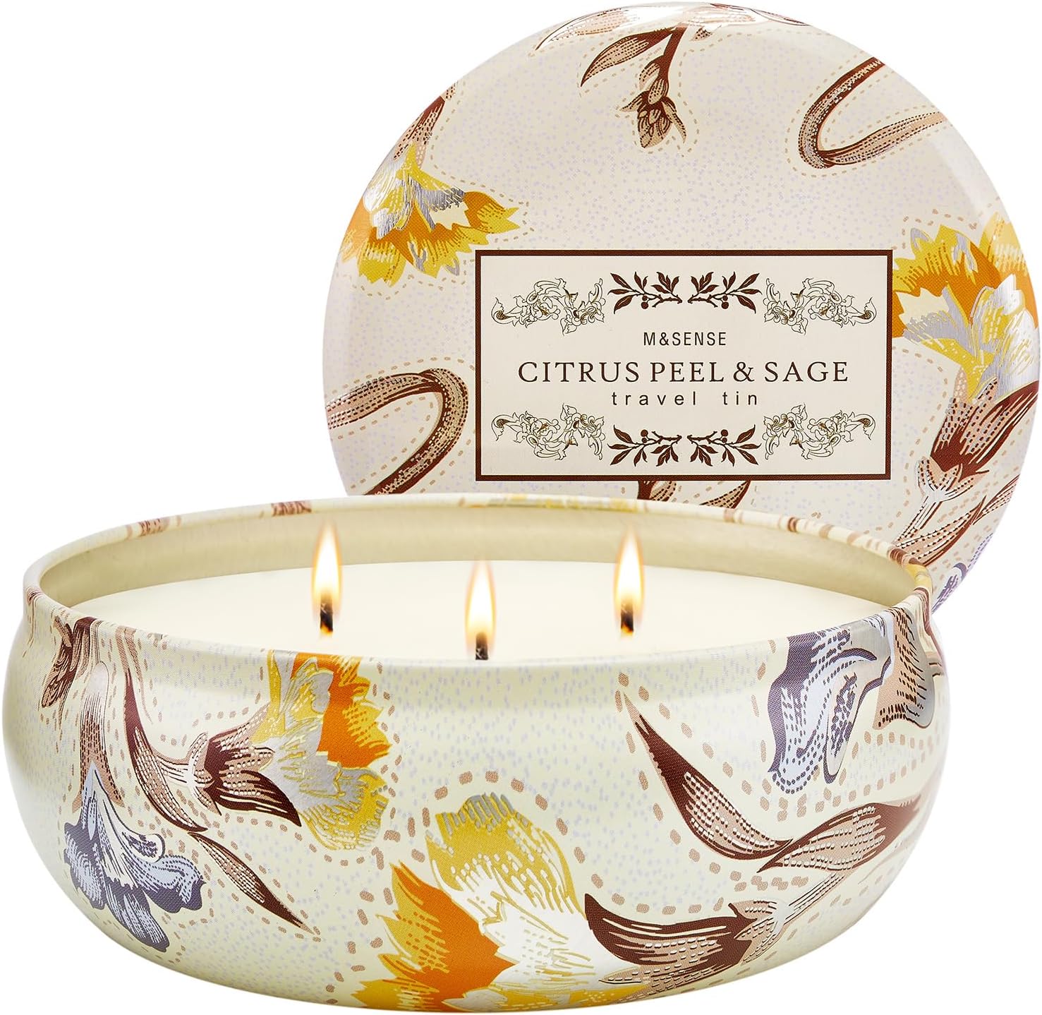 MSENSE 3 Wick Soy Candles Citrus Sage Aromatherapy 12oz 40 Hour Burn