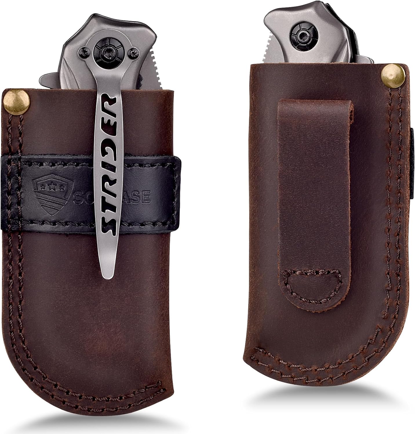 SOGCASE Leather Knife Sheath Belt - Darkbrown