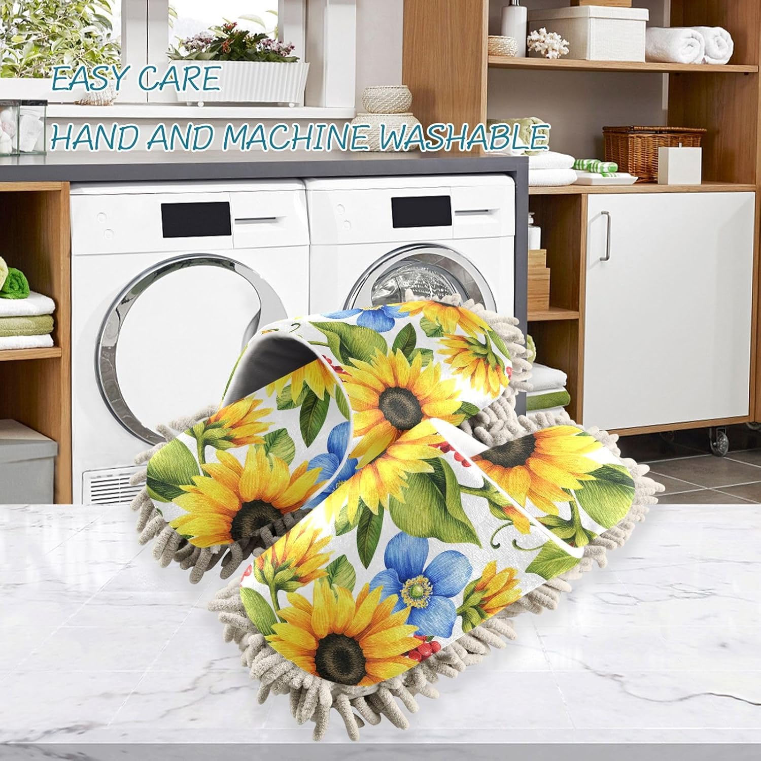 Sinestour Yellow Sunflowers Mop Slippers for Floor Cleaning 1