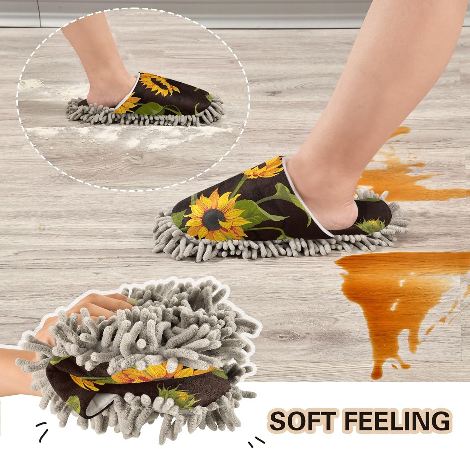 Sinestour Sunflower Mop Slippers for Floor Cleaning