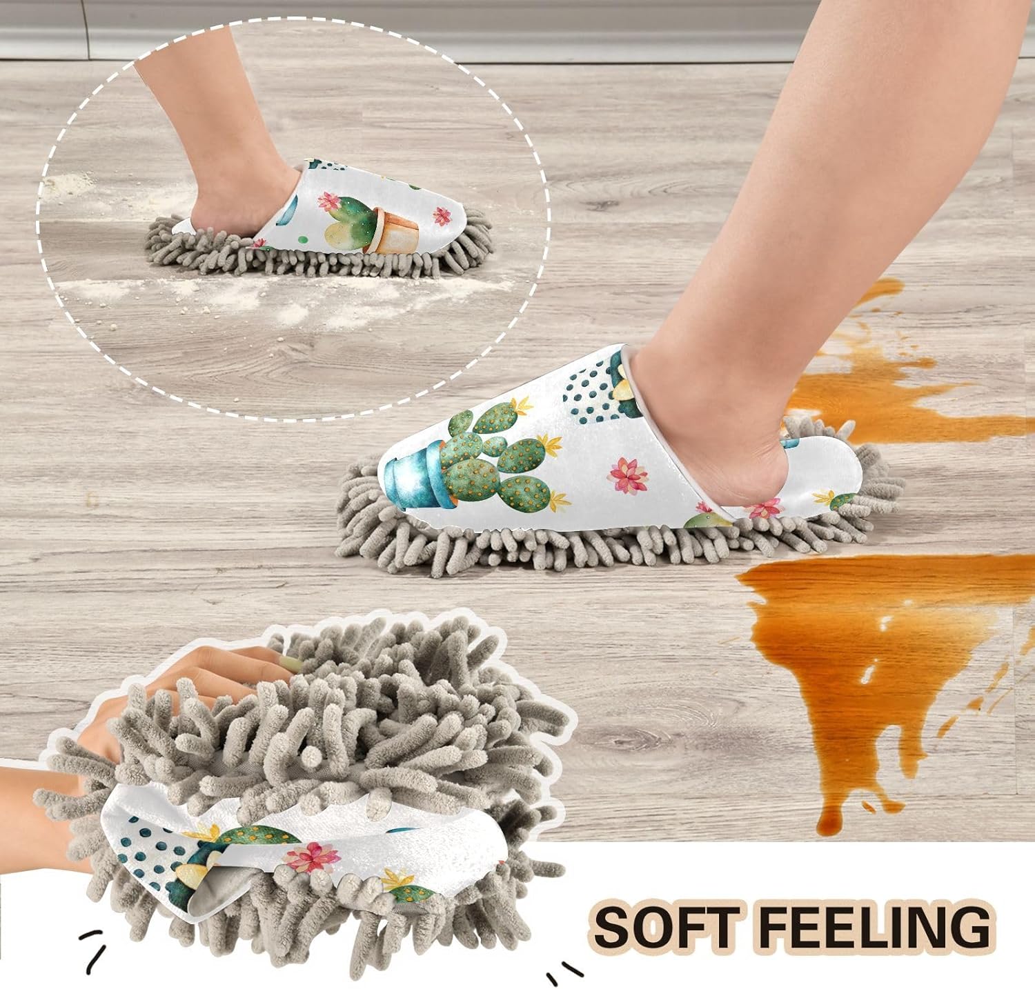 Sinestour Cactus Plant Mop Slippers for Floor Cleaning