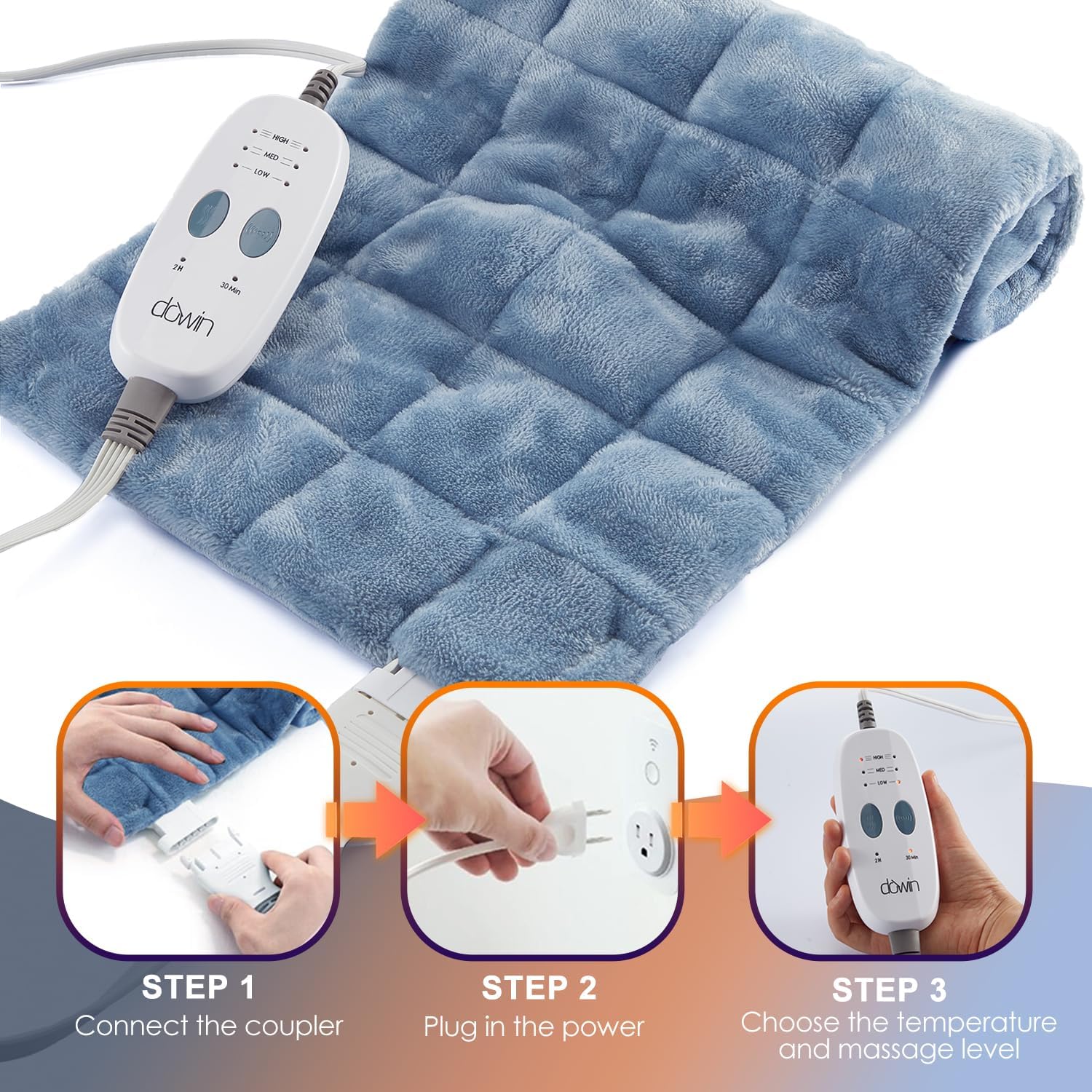 Dowin Weighted Heating Pad with Massager - 12x24 Blue