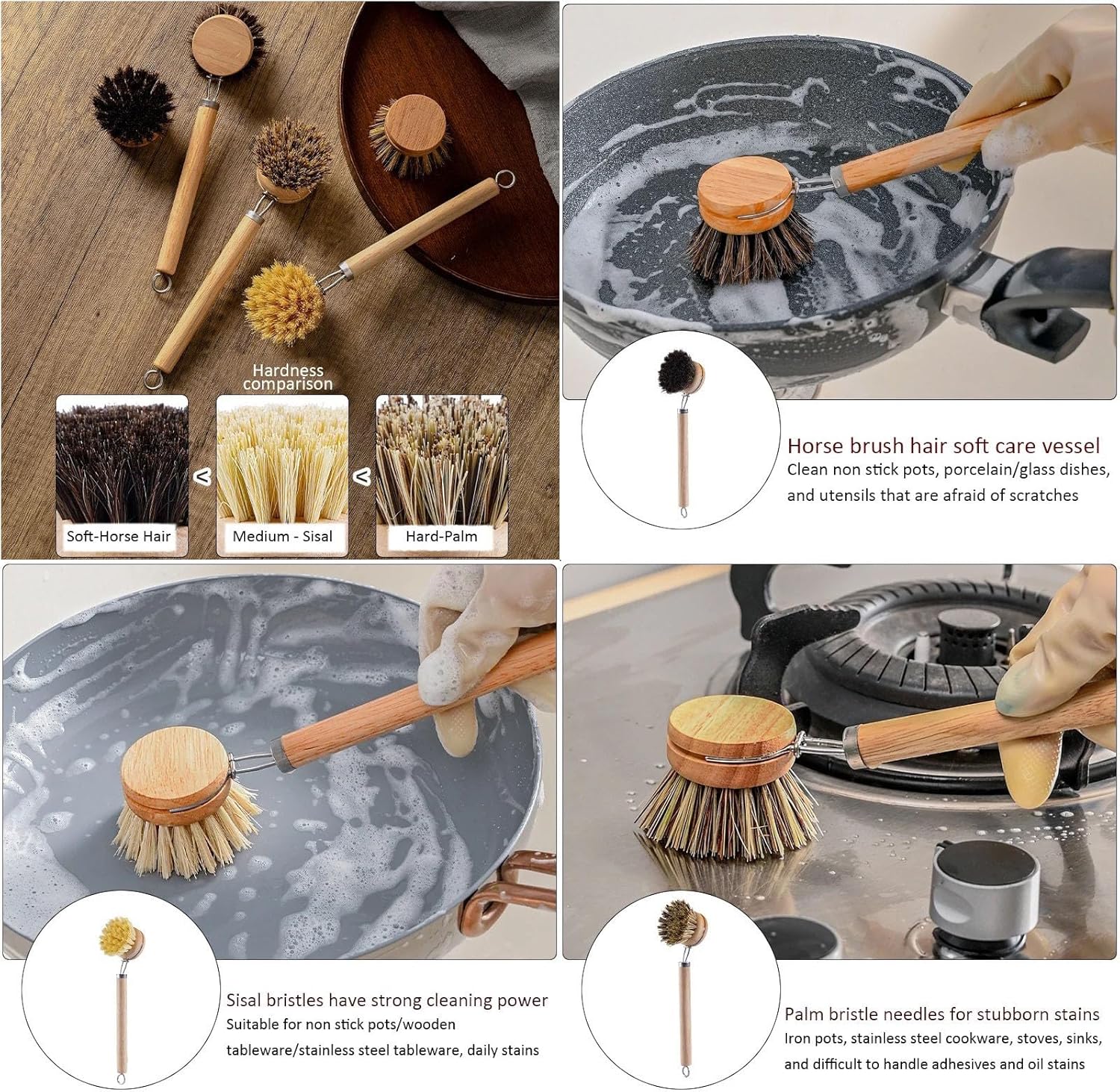 Bamboo Dish Brush with Replaceable Heads and Handle