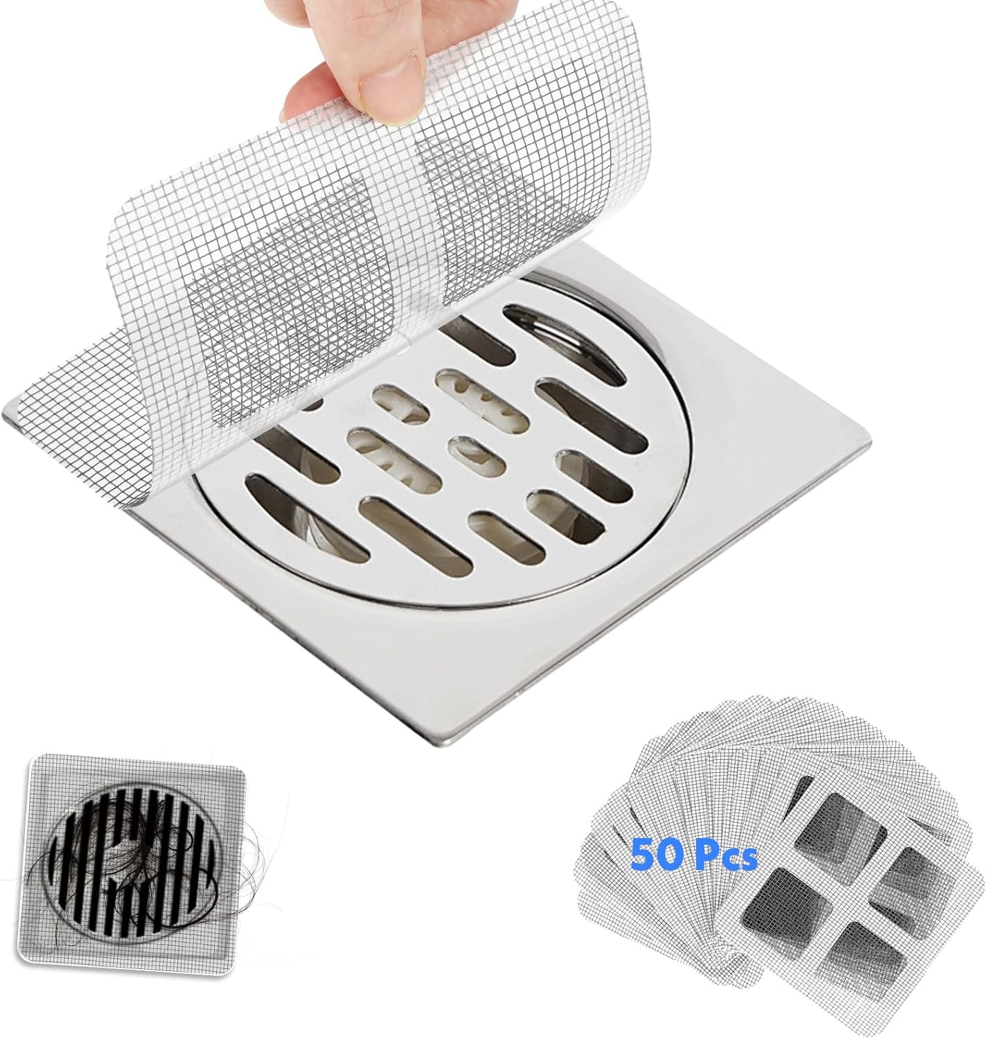 50 Pcs 4x4 Inch Disposable Hair Catcher Mesh Stickers for Bathroom Drains