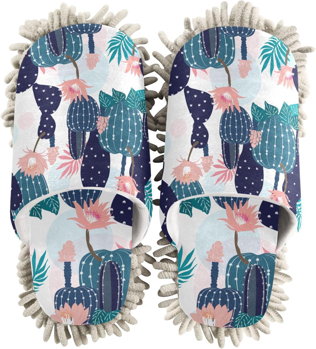 Sinestour Cactus Flowers Mop Slippers for Floor Cleaning
