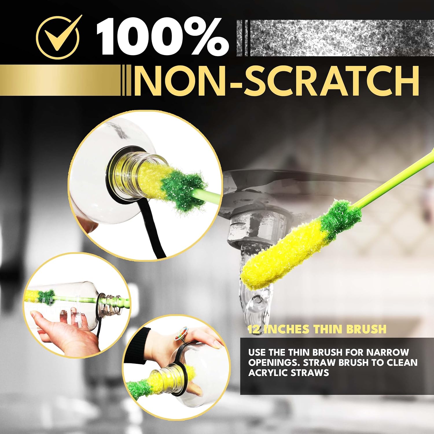 Long Bottle Brush Cleaner Set 3-in-1 and Straw Brushes