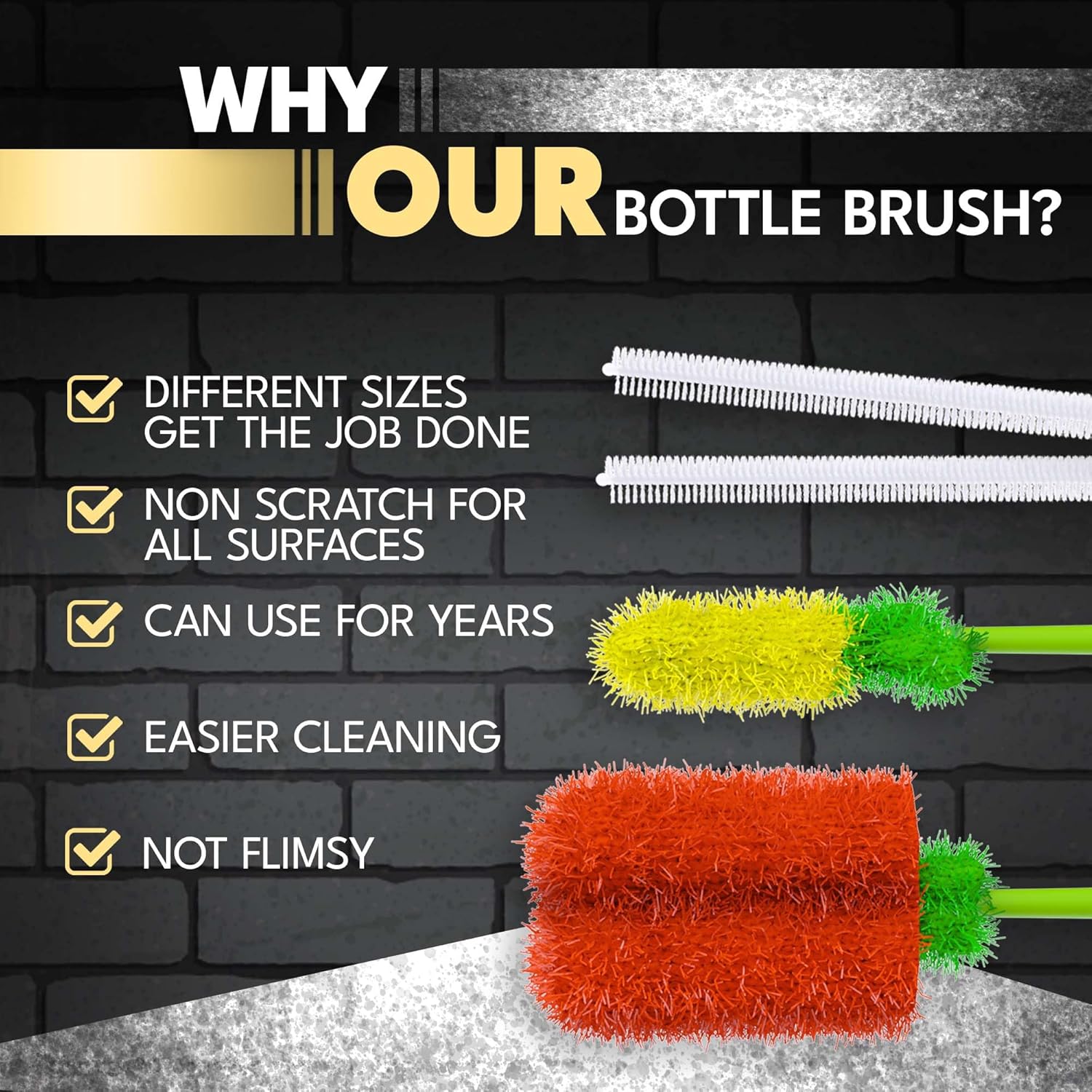 Long Bottle Brush Cleaner Set 3-in-1 and Straw Brushes