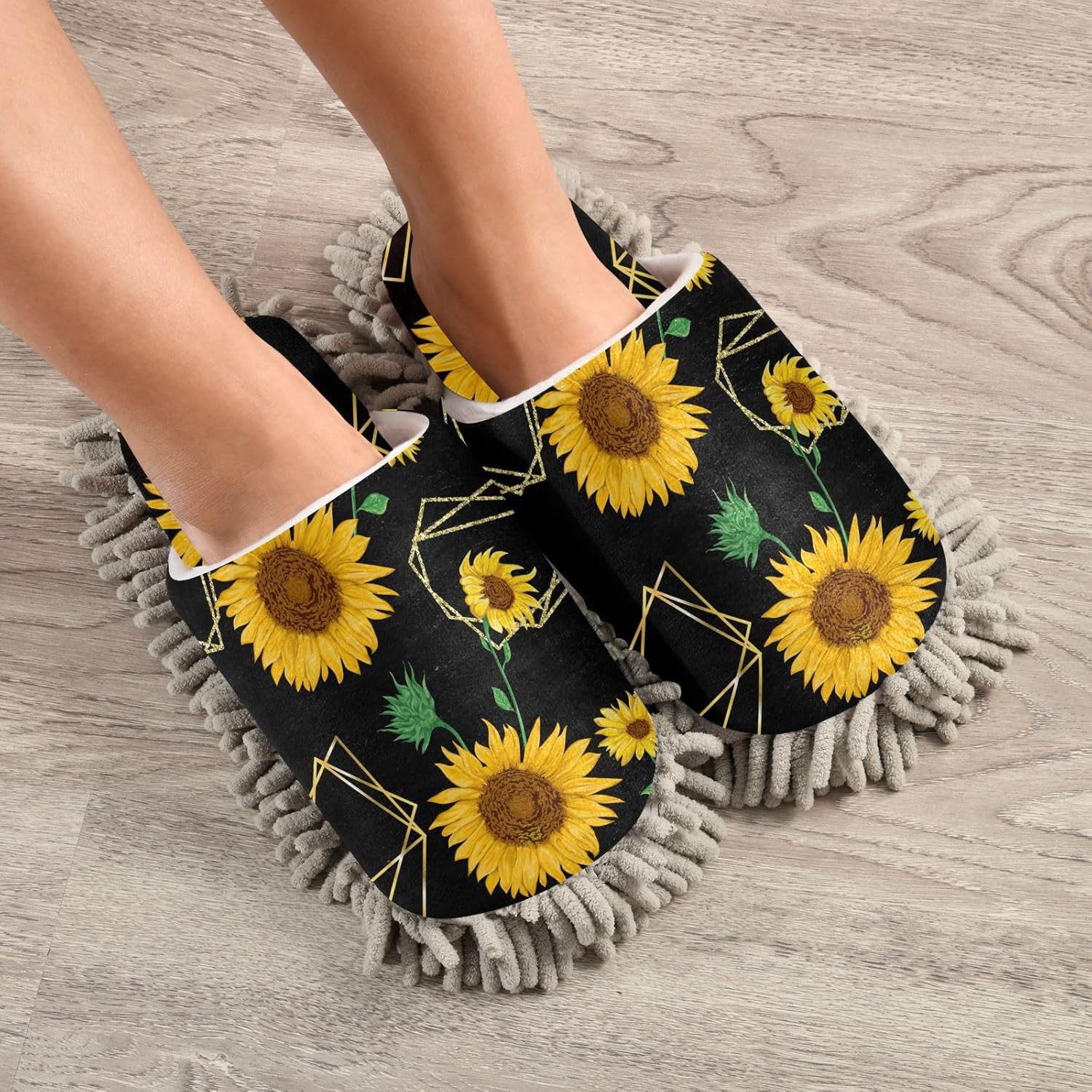 Sinestour Golden Sunflowers Watercolor Mop Slippers