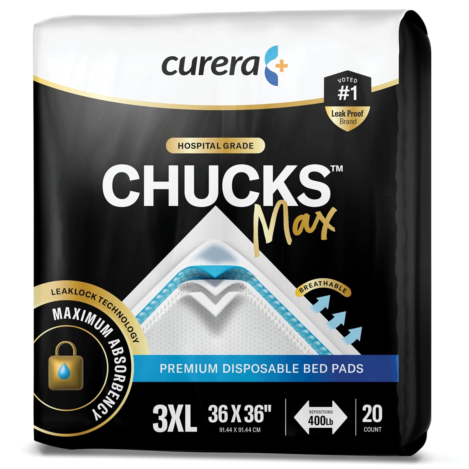 Curera CHUCKS MAX 3XL Bed Pads 400 Lbs 20 Pads