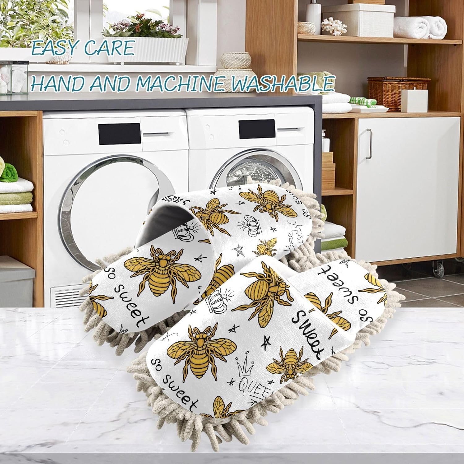 Sinestour Golden Bee Mop Slippers for Floor Cleaning