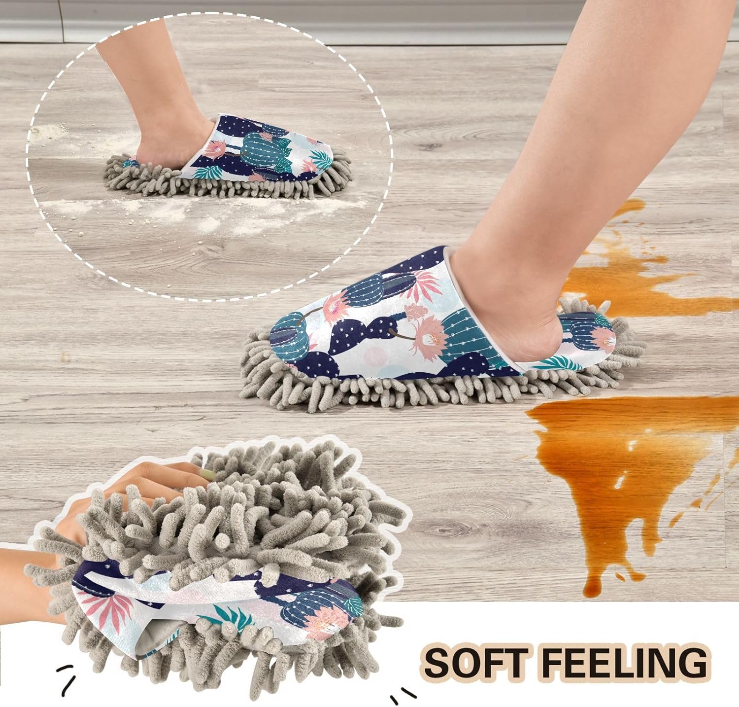 Sinestour Cactus Flowers Mop Slippers for Floor Cleaning