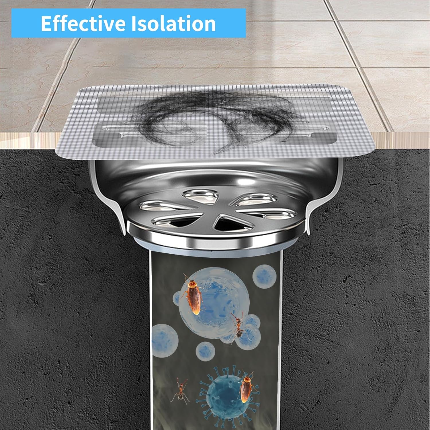 TUMEYET 50-Pack Drain Hair Catcher Sticker 39x39 Inch