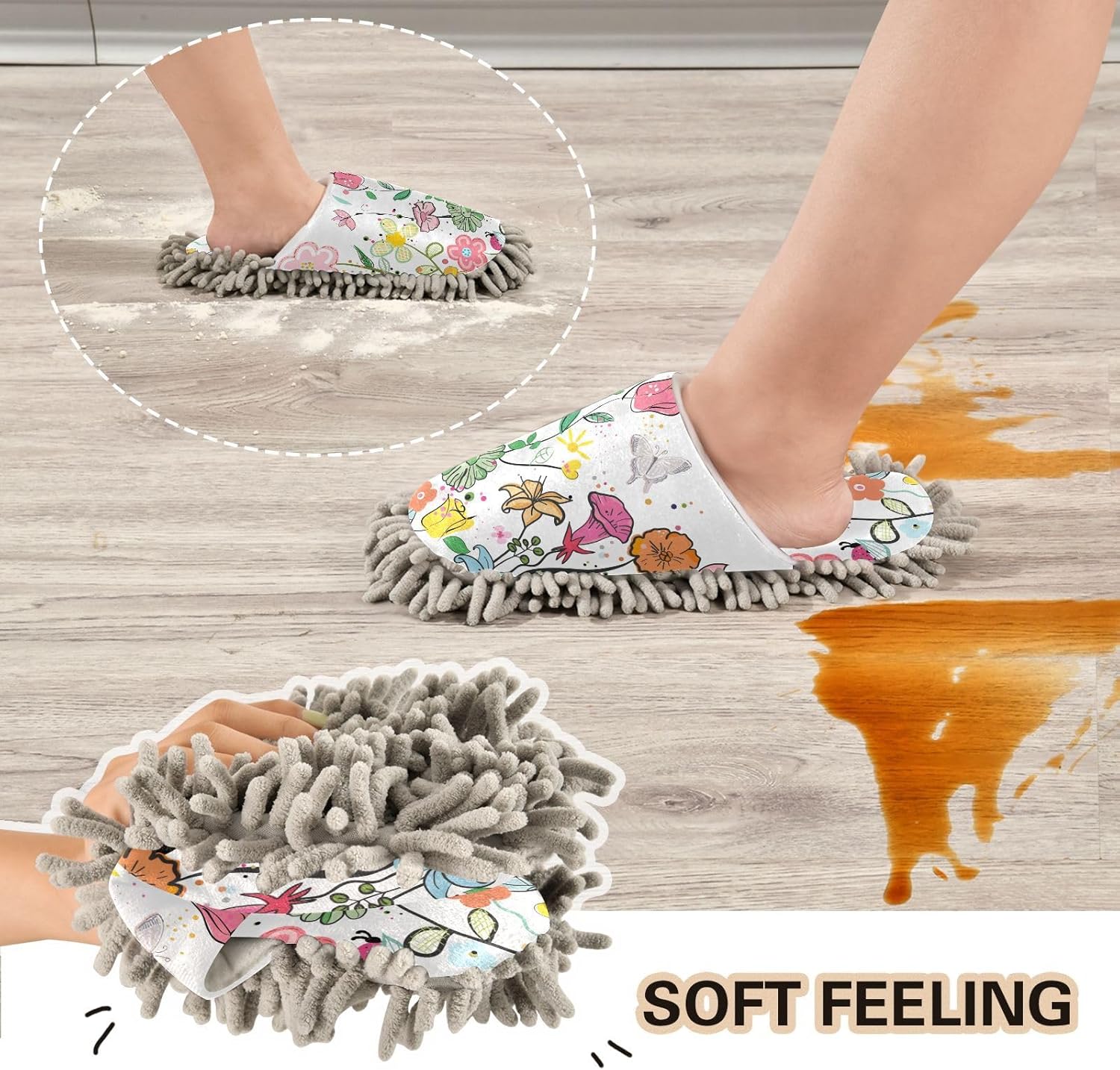 Kigai Microfiber Slippers with Cute Flowers for Floor Cleaning 1