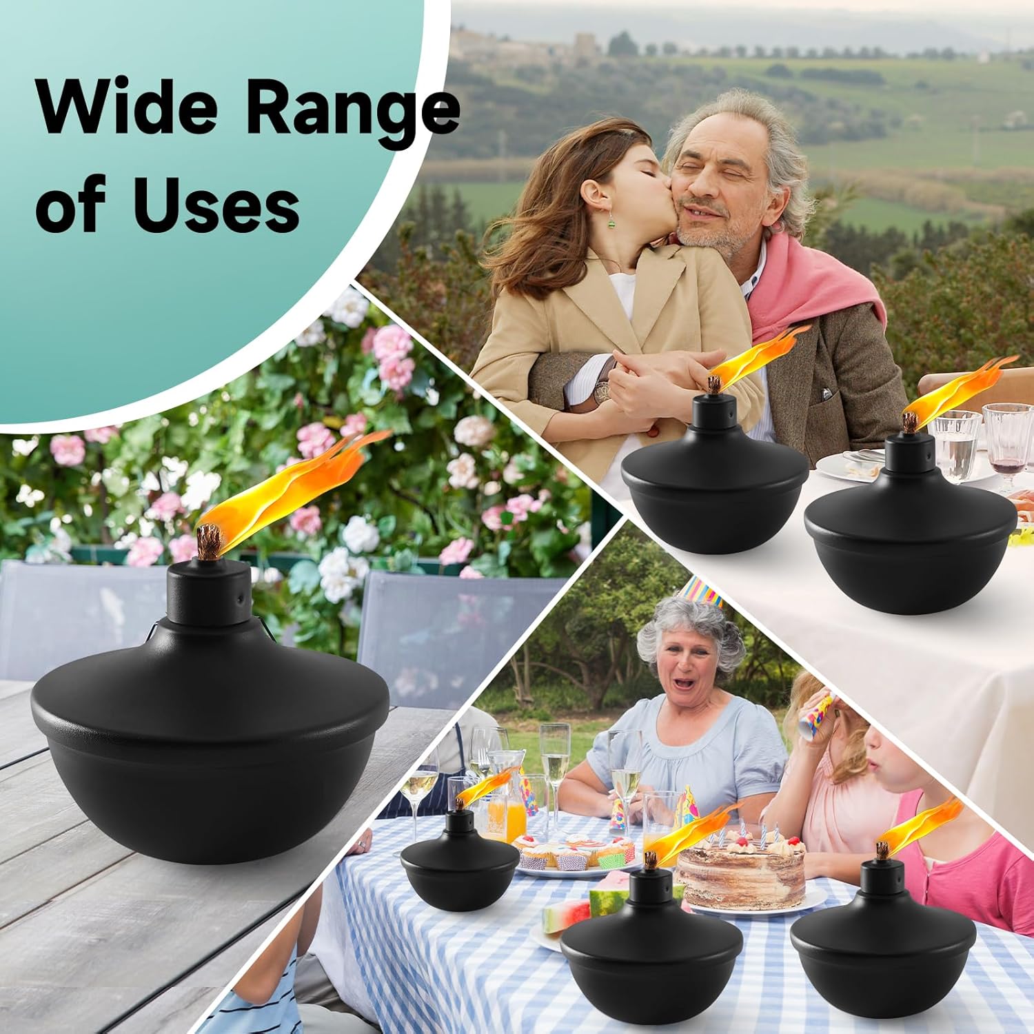 4 Pack Metal Table Top Torches with Refillable Fuel