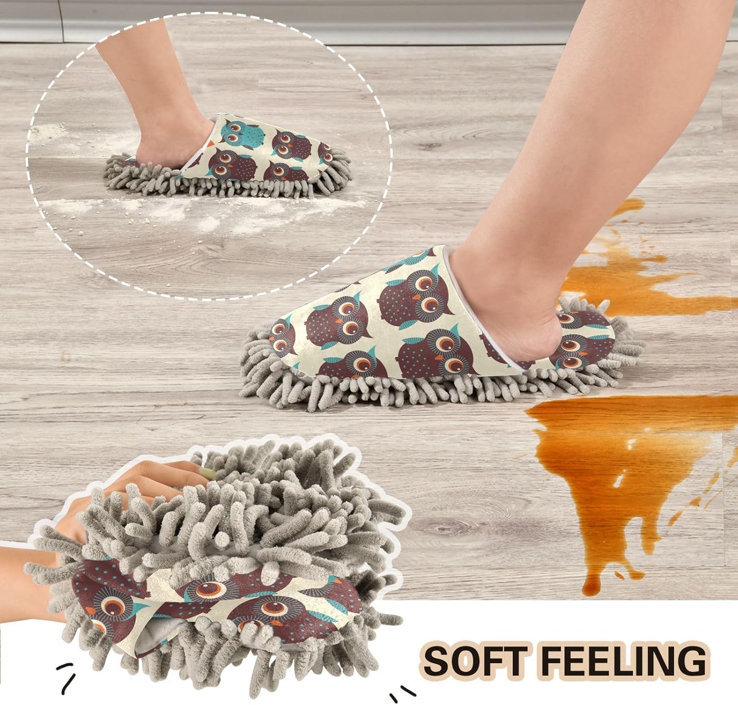 Sinestour Owl Mop Slippers for Floor Cleaning 1