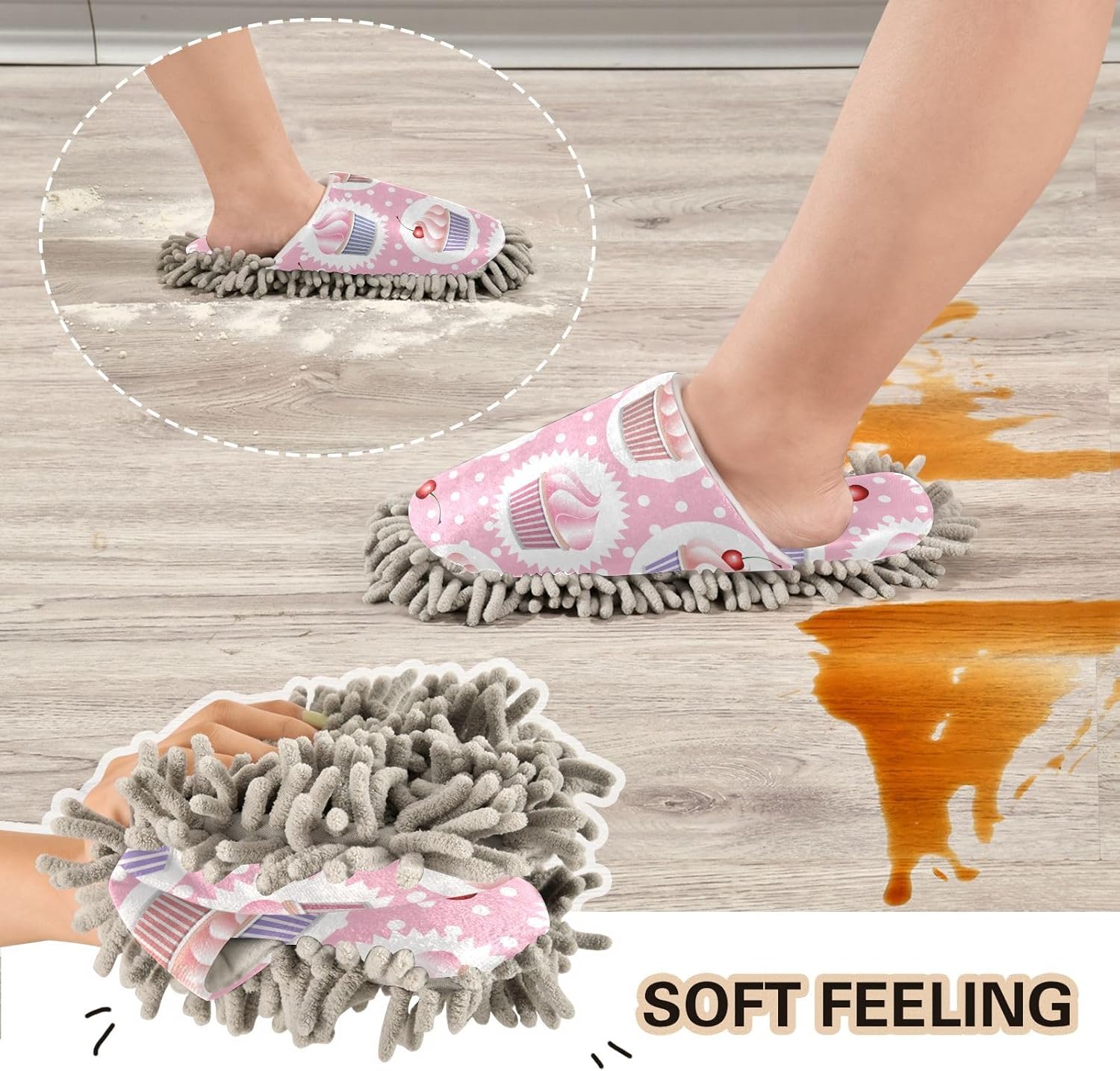 Sinestour Cupcakes Mop Slippers for Floor Cleaning 1