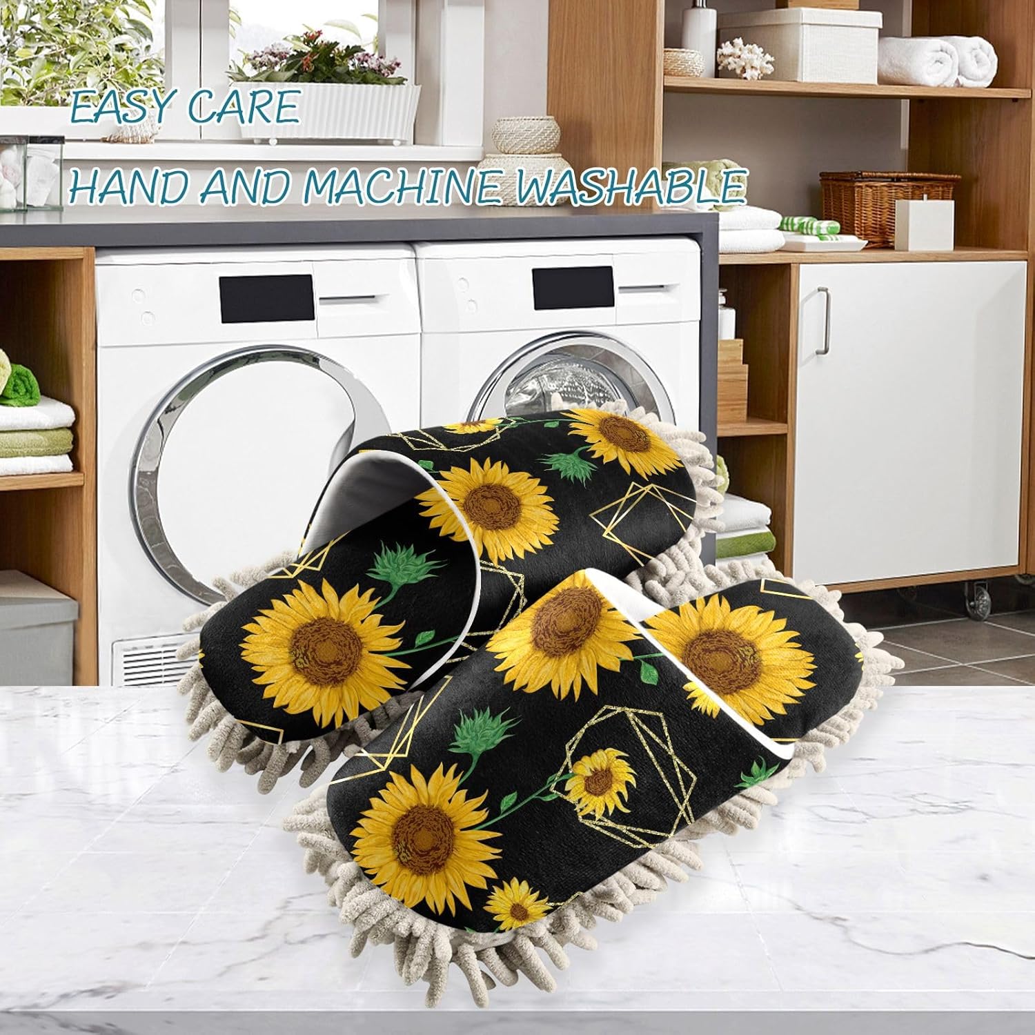 Sinestour Golden Sunflowers Watercolor Mop Slippers