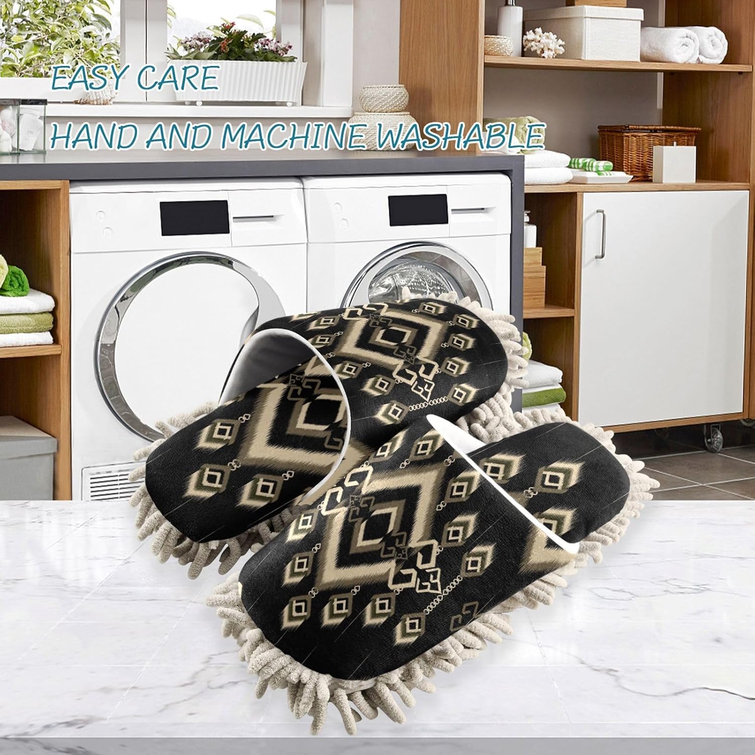 Kigai Microfiber Slippers with Ethic Ikat Pattern - Black Size L