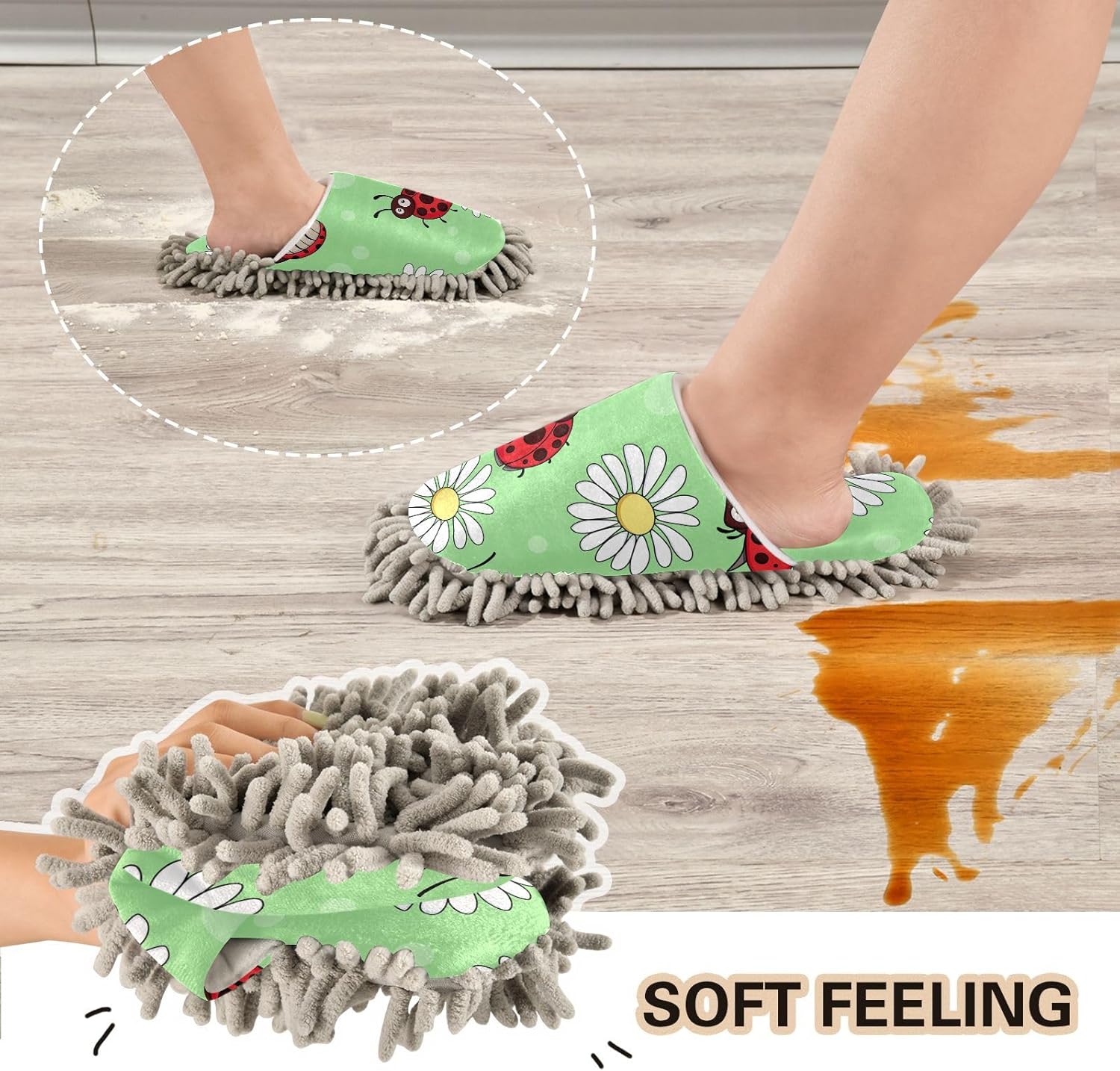Sinestour Ladybirds Mop Slippers for Floor Cleaning