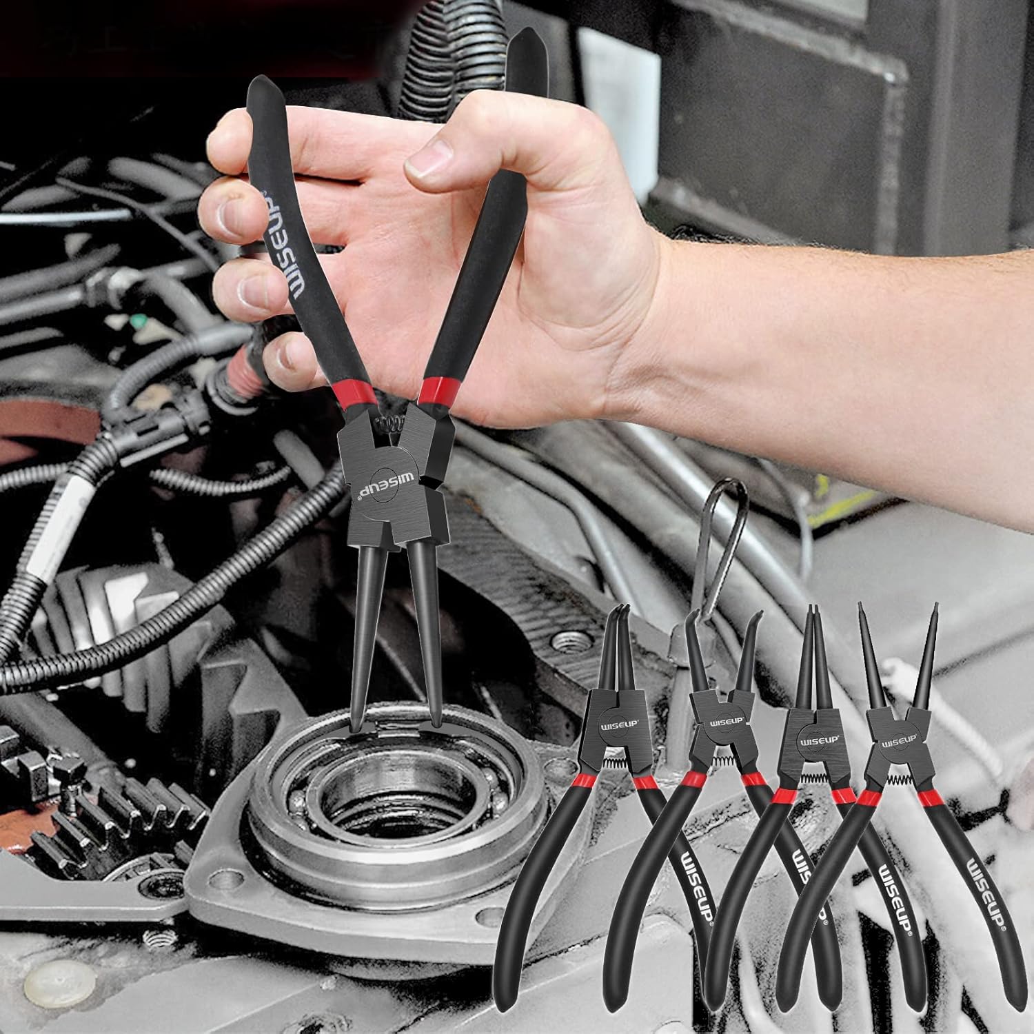 WISEUP 9 Inch Heavy Duty Snap Ring Pliers Set 4PCS