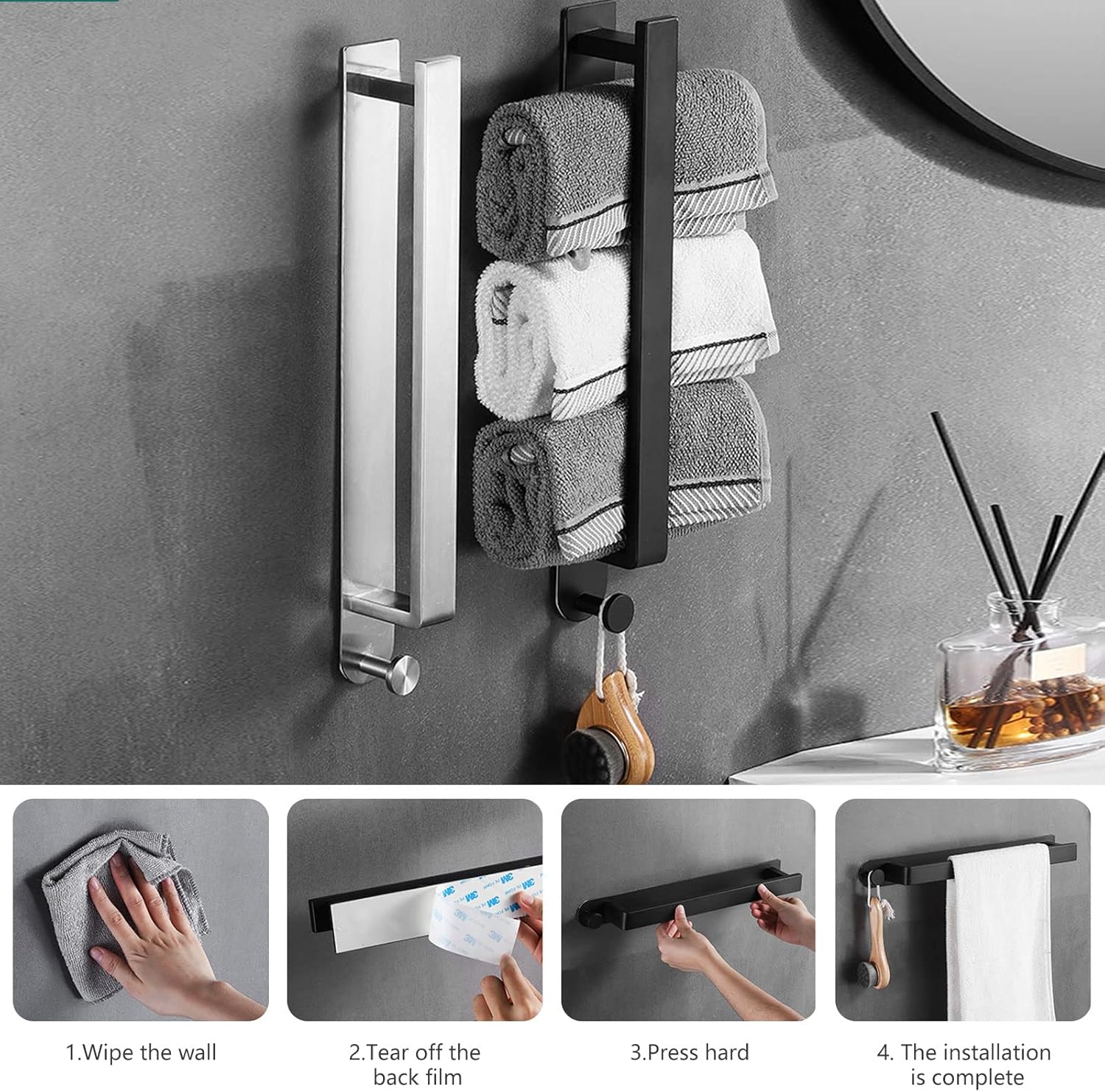 Qivine Wall Mounted Towel Rack with Hooks