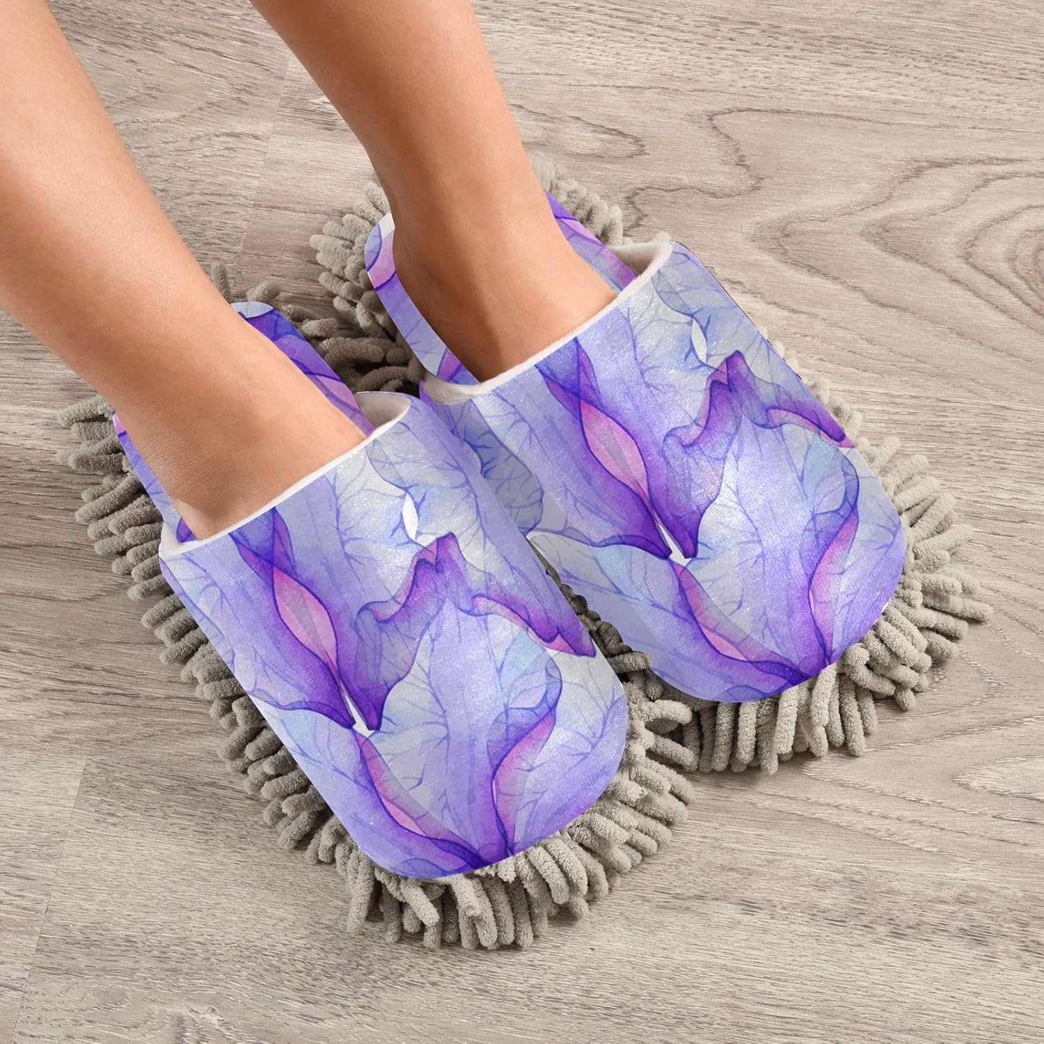 Sinestour Purple Flower Petal Mop Slippers for Floor Cleaning 1