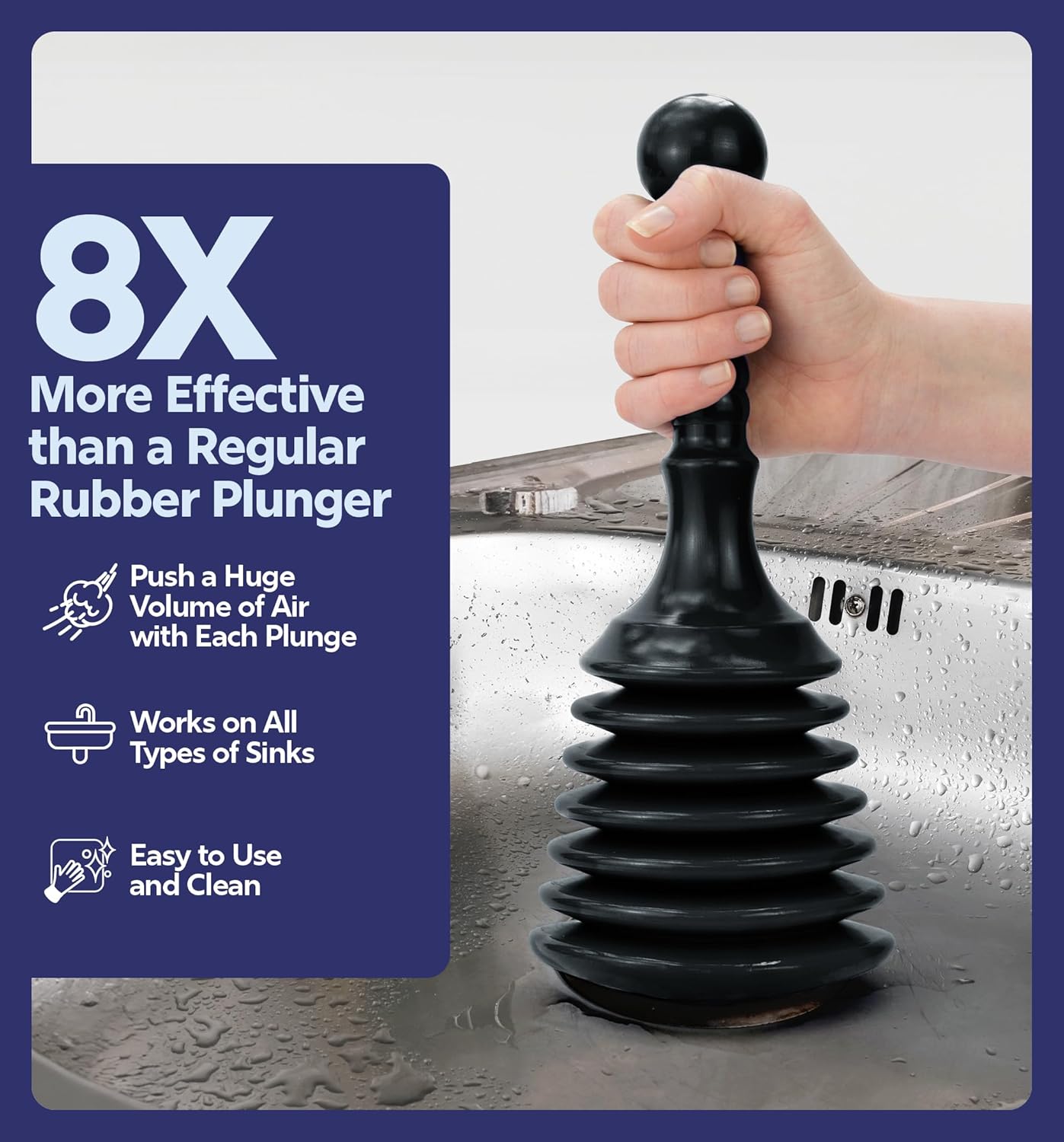 Luigis Black Accordion Plunger for Sinks and Drains