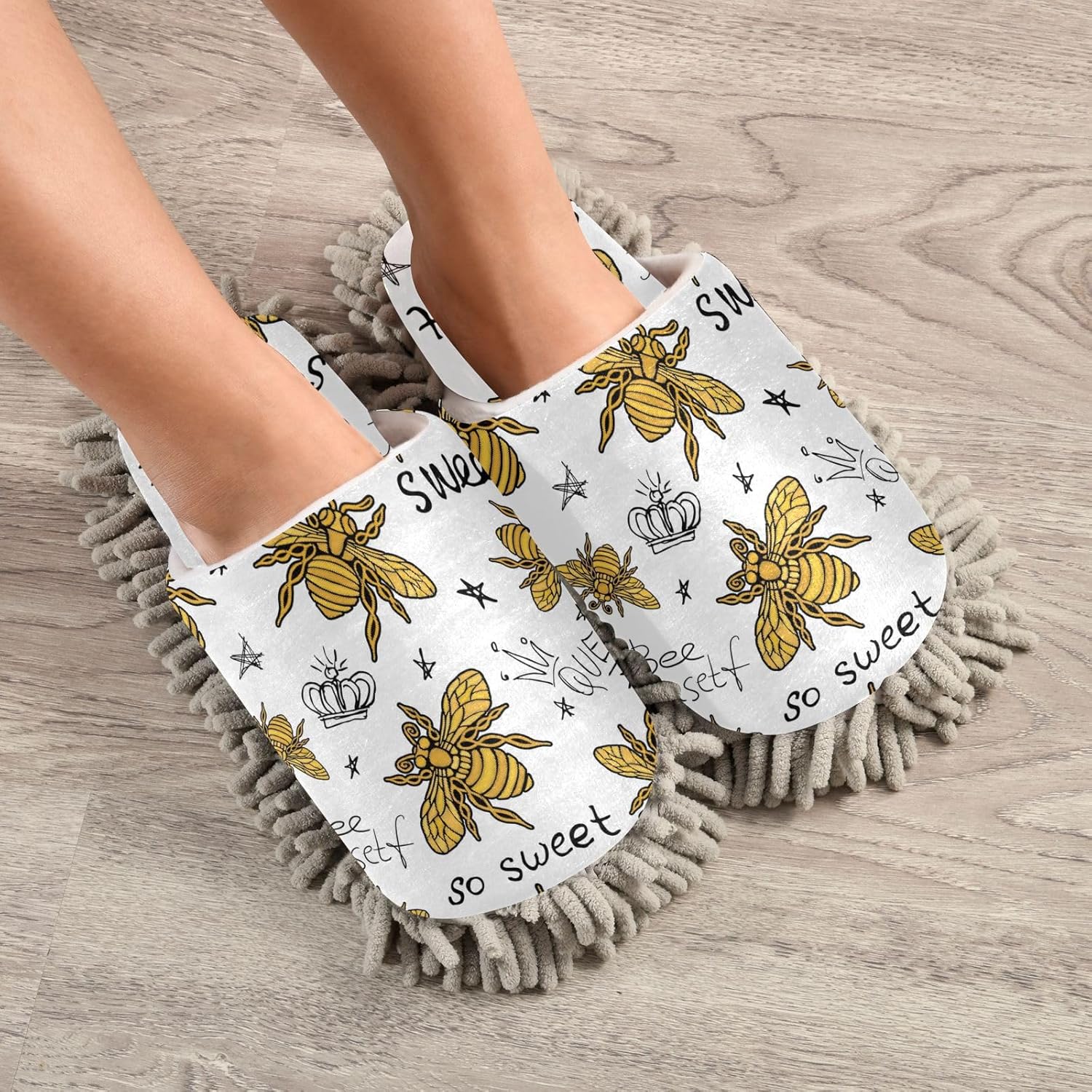 Sinestour Golden Bee Mop Slippers for Floor Cleaning