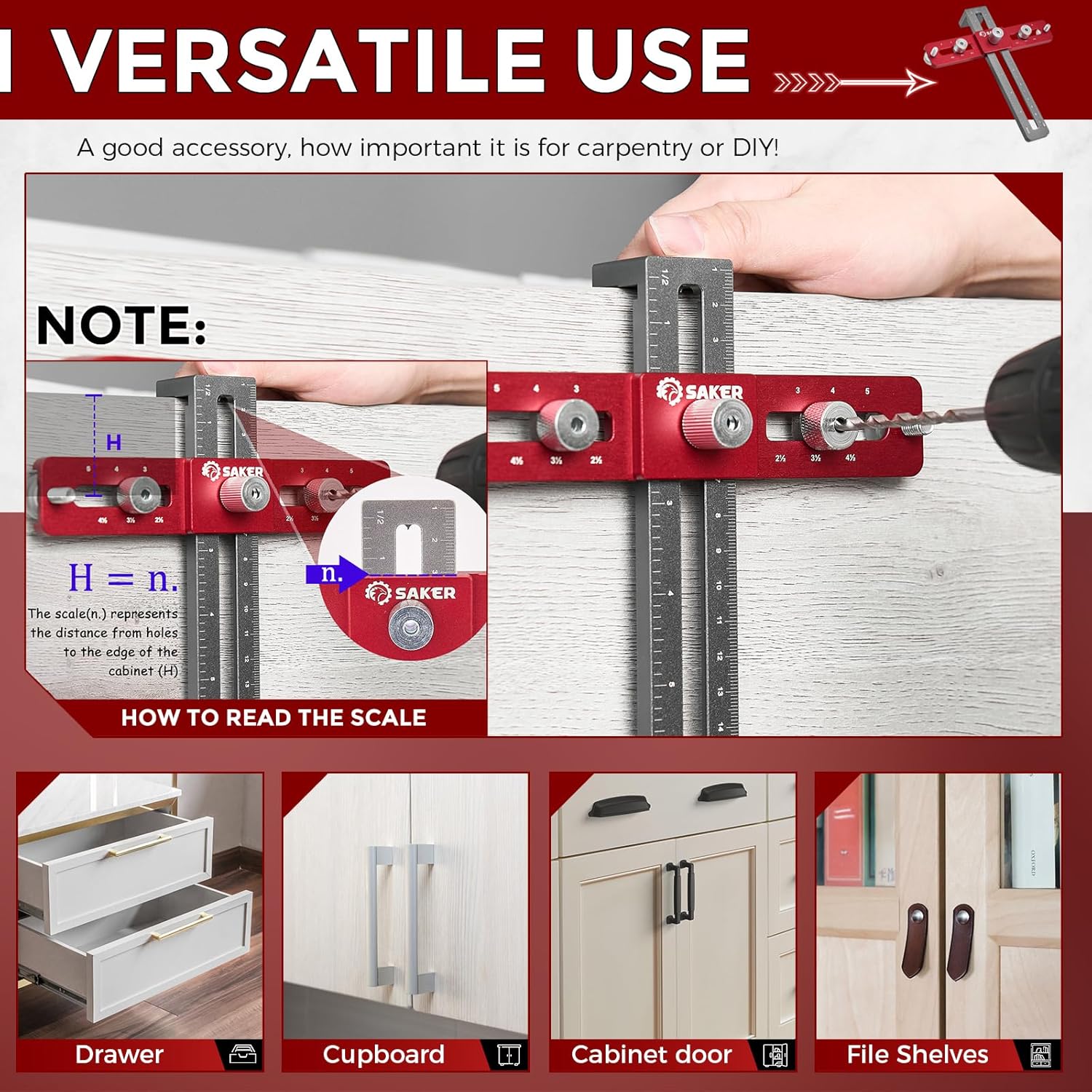 Saker Cabinet Hardware Doweling Jig for Knobs Handles Pulls