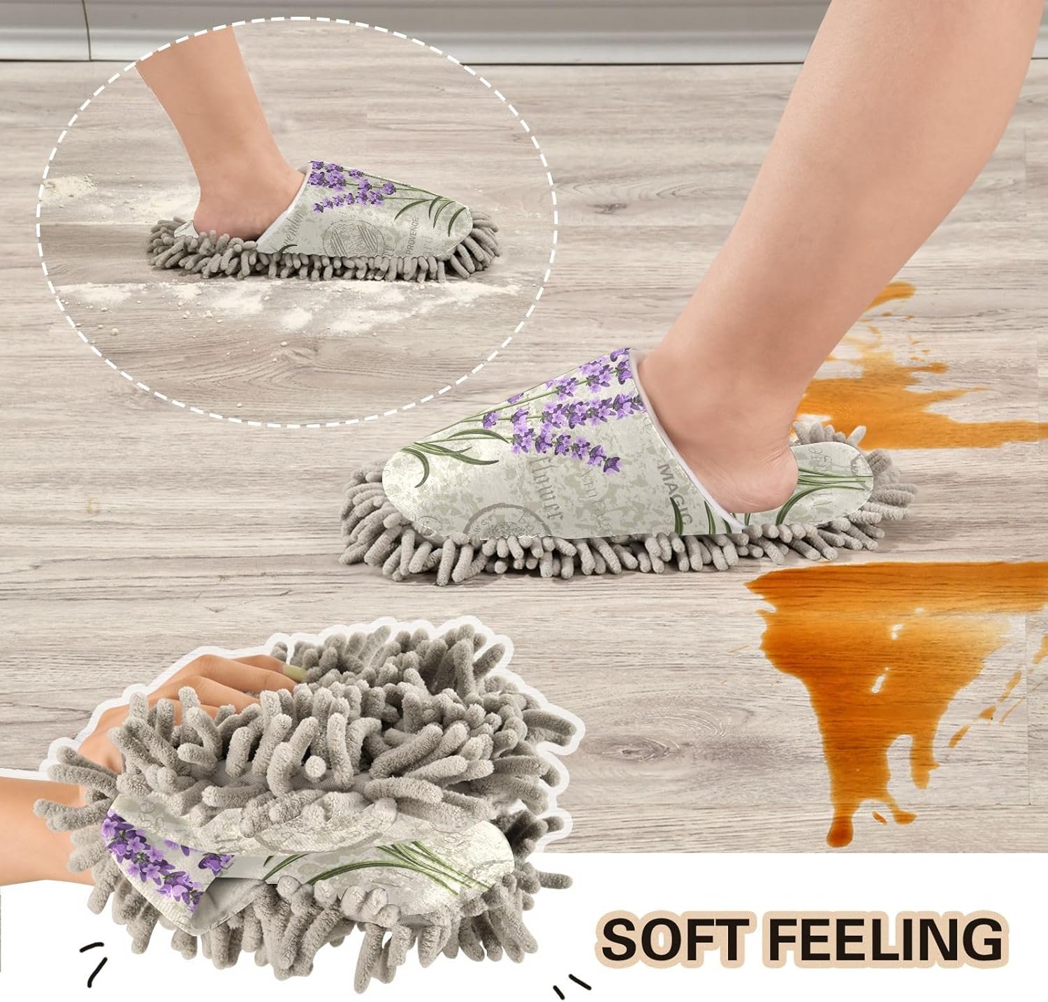 Sinestour Mop Slippers with Lavender Purple Design for Floor Cleaning