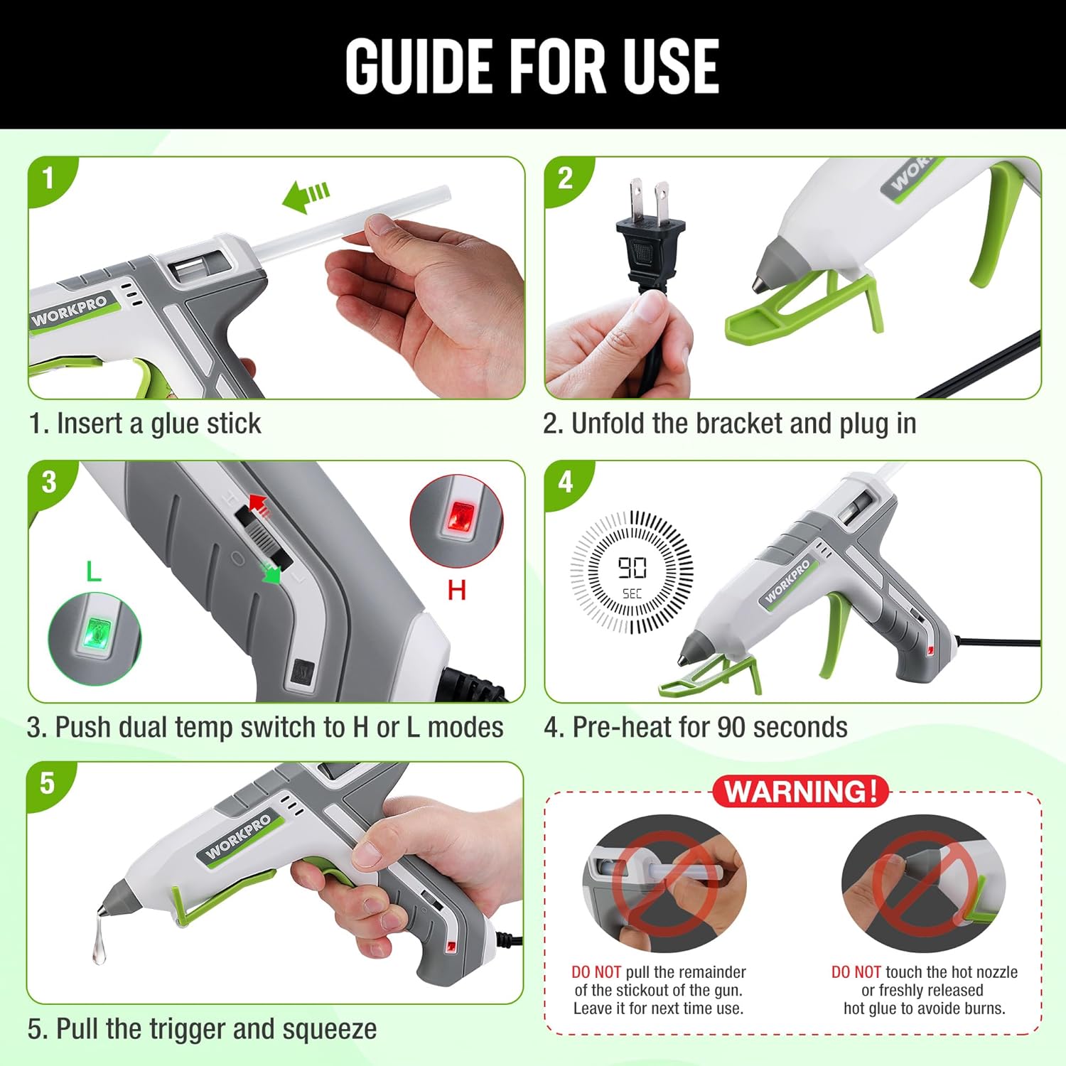 WORKPRO Dual Temp Hot Glue Gun with 10 Sticks - 60100W