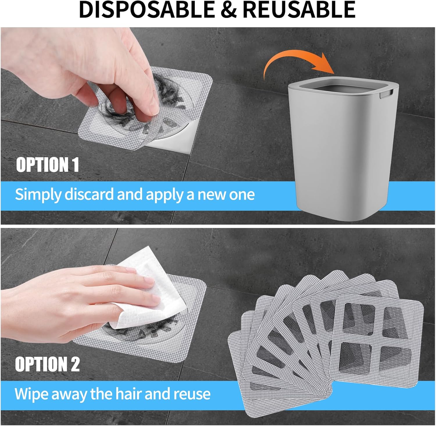 TUMEYET 50-Pack Drain Hair Catcher Sticker 39x39 Inch