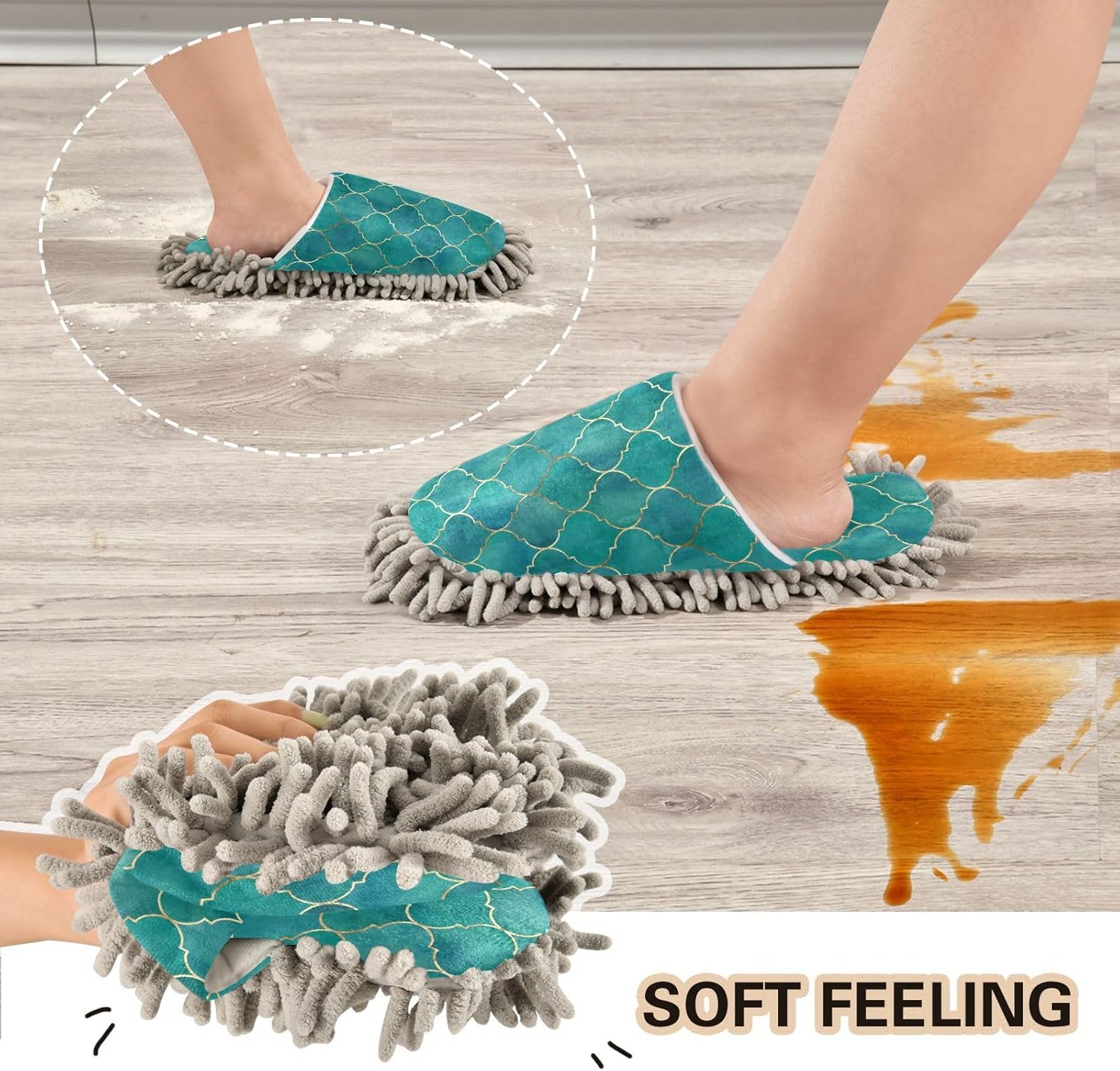Sinestour Teal Mop Slippers for Floor Cleaning