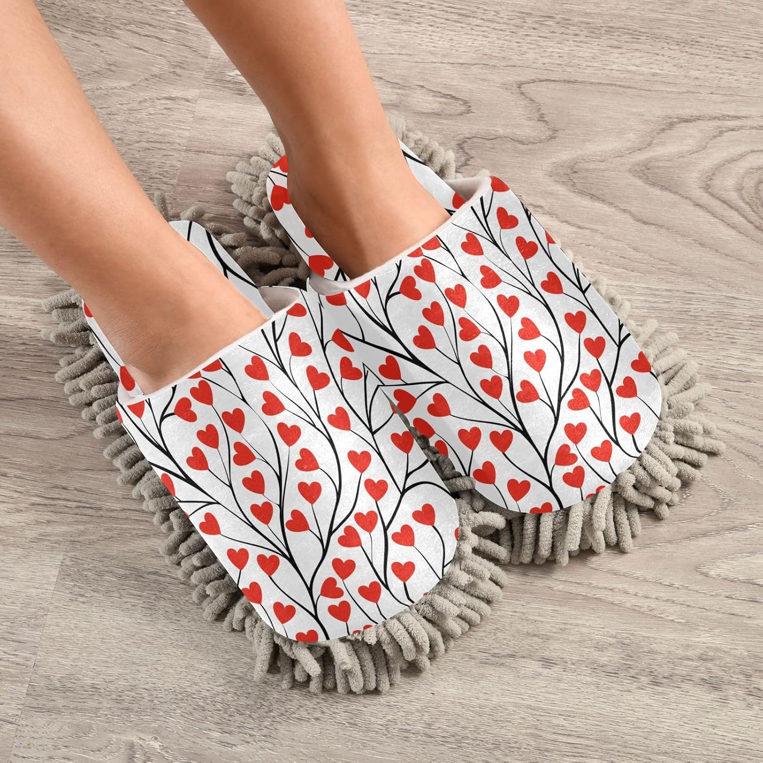 Sinestour Love Heart Tree Mop Slippers for Floor Cleaning