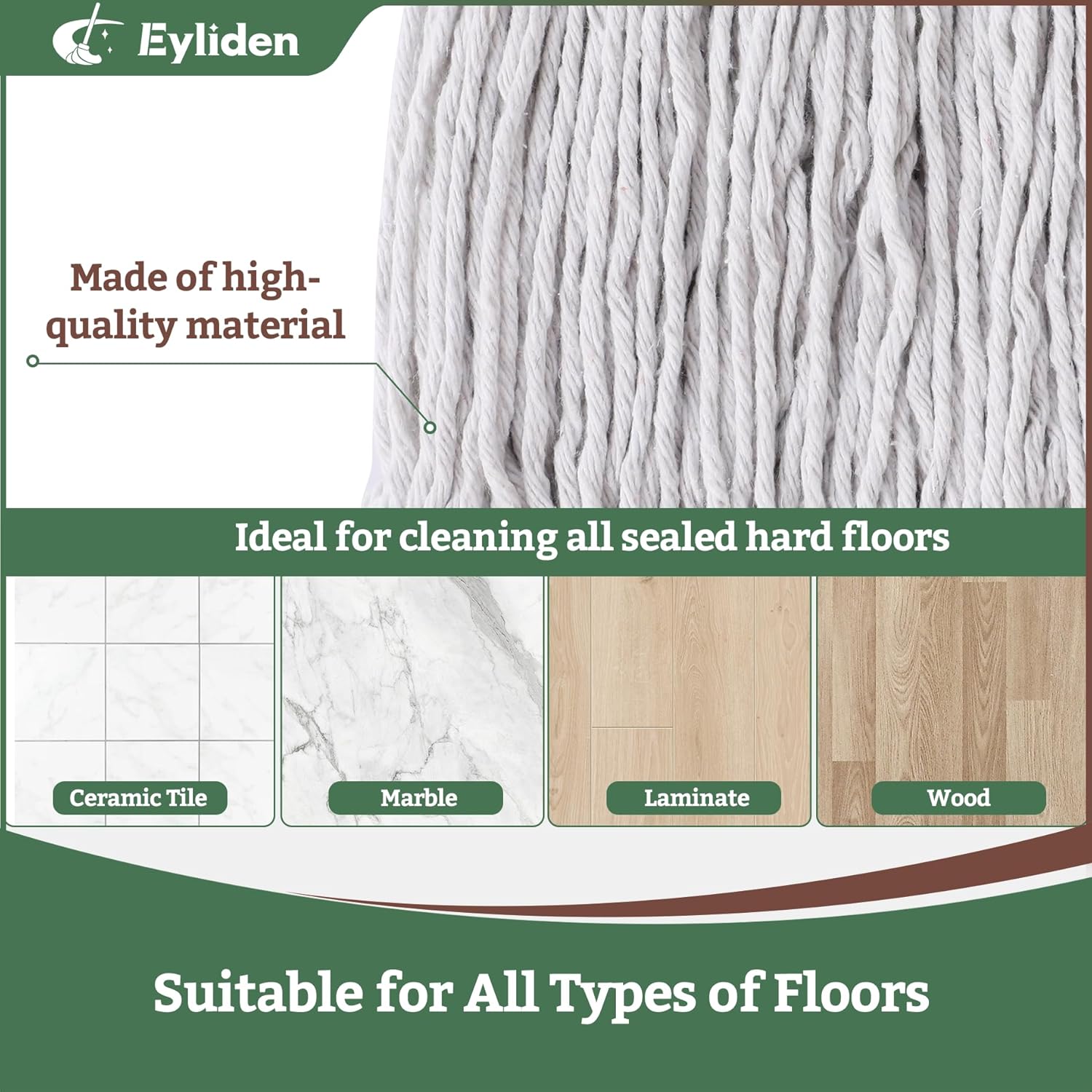 Eyliden Heavy Duty String Mops with 2 Reusable Heads