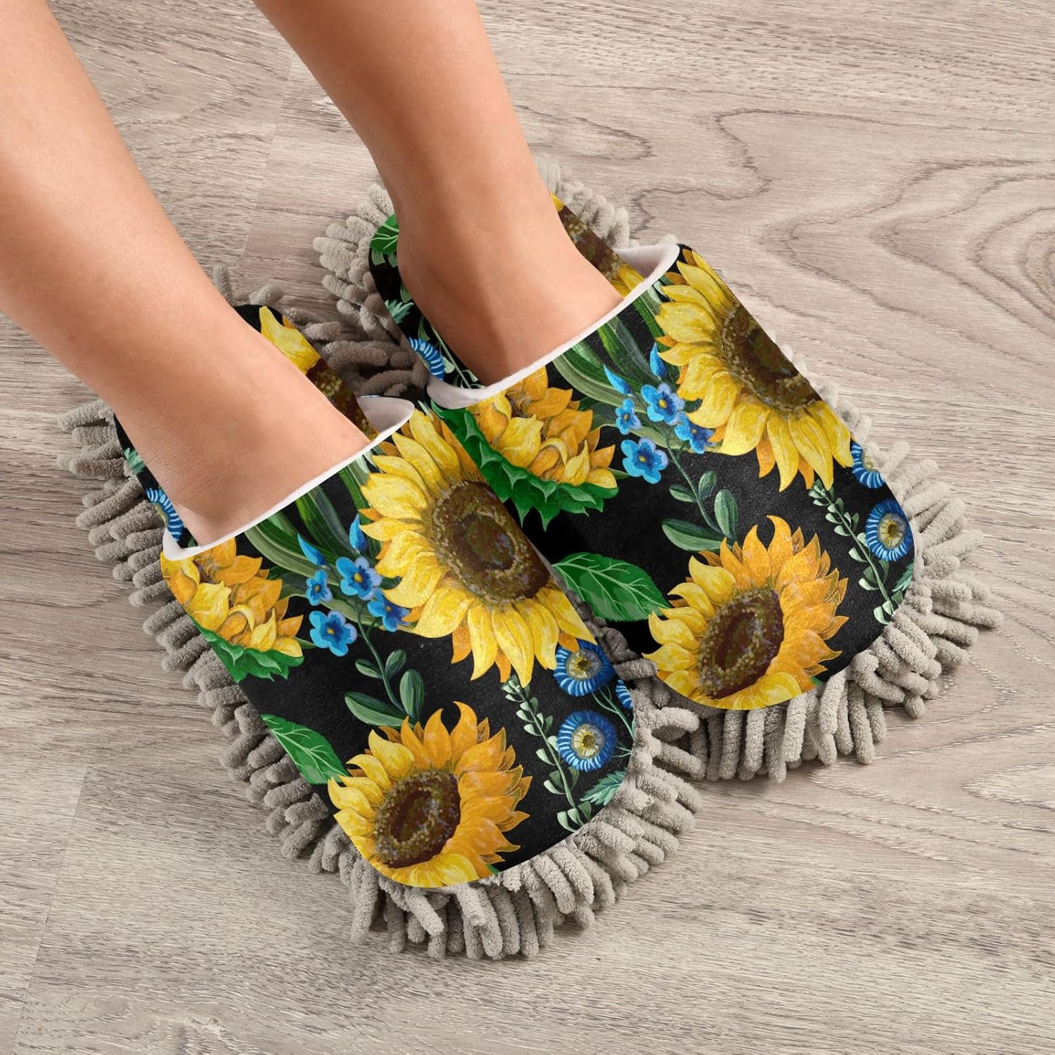 Sinestour Sunflowers Mop Slippers for Floor Cleaning