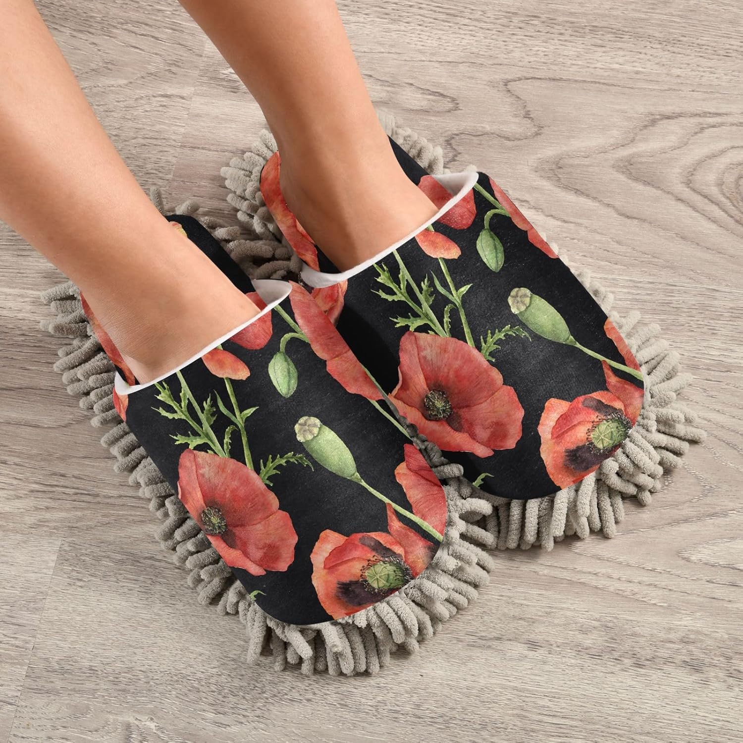 Sinestour Poppies Mop Slippers for Floor Cleaning 1