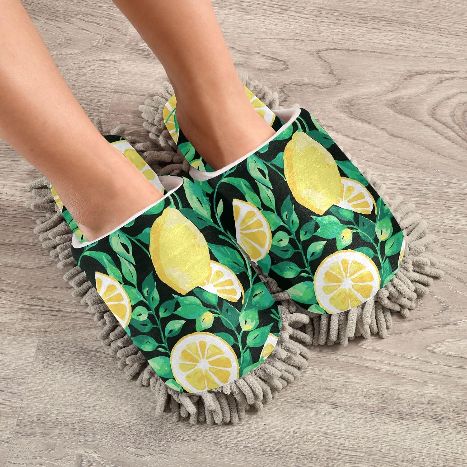 Sinestour Summer Lemon Floral Mop Slippers for Floor Cleaning 1