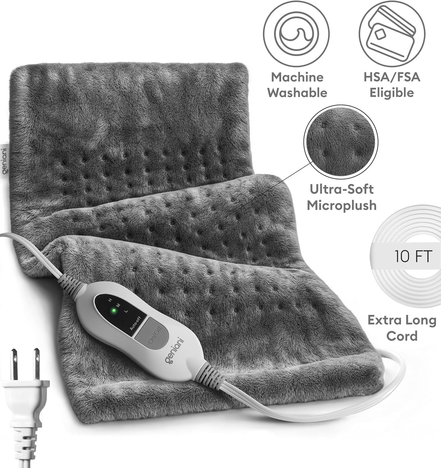 GENIANI Large Electric Heating Pad for Back Pain Relief